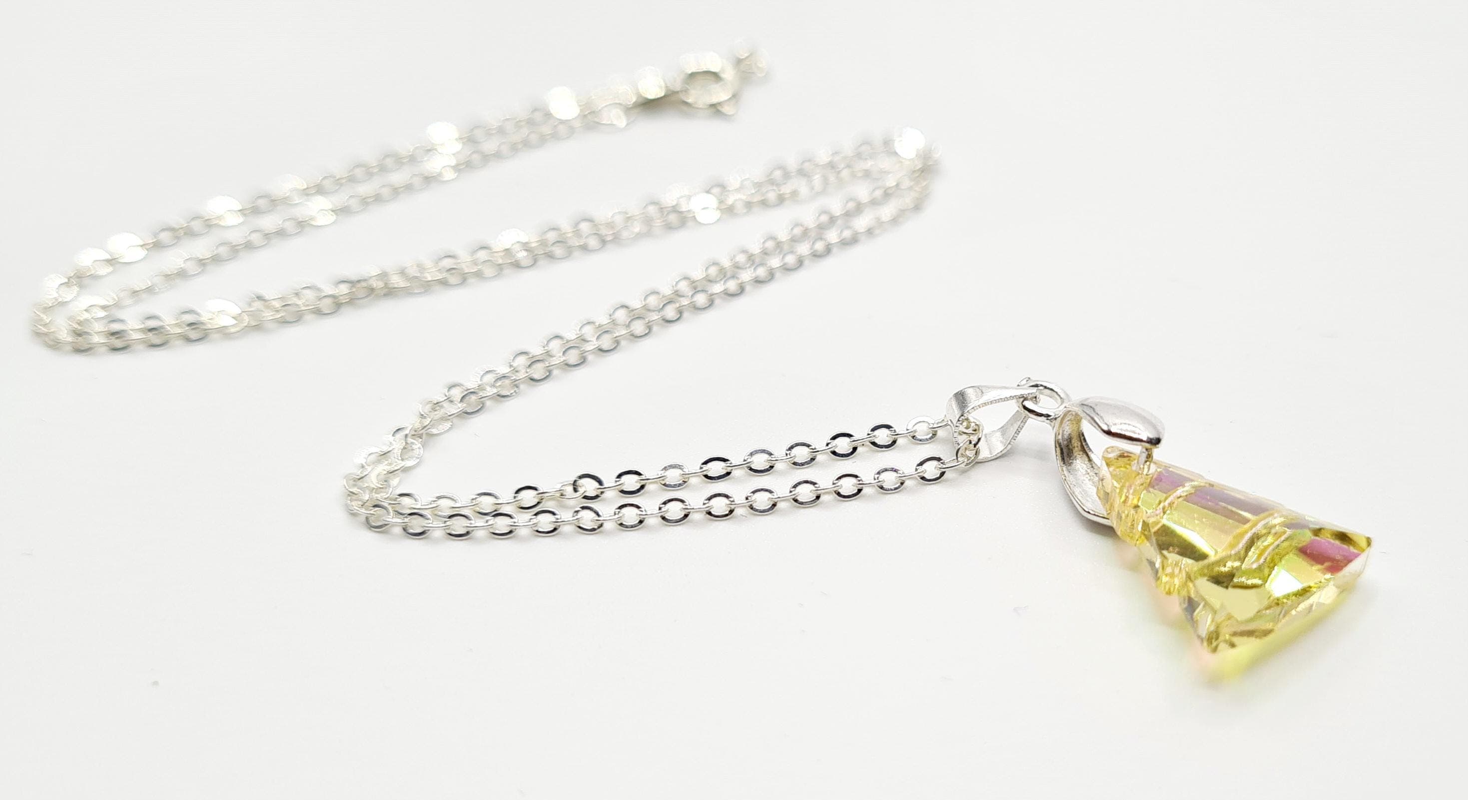 Iridescent Glass Crystal Christmas Tree Pendant Necklace, Christmas Gift on Poem Card, Golden - image 5