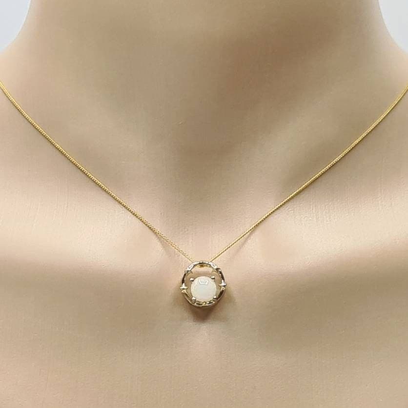Ethiopian Opal Halo Necklace in Gold over Sterling Silver