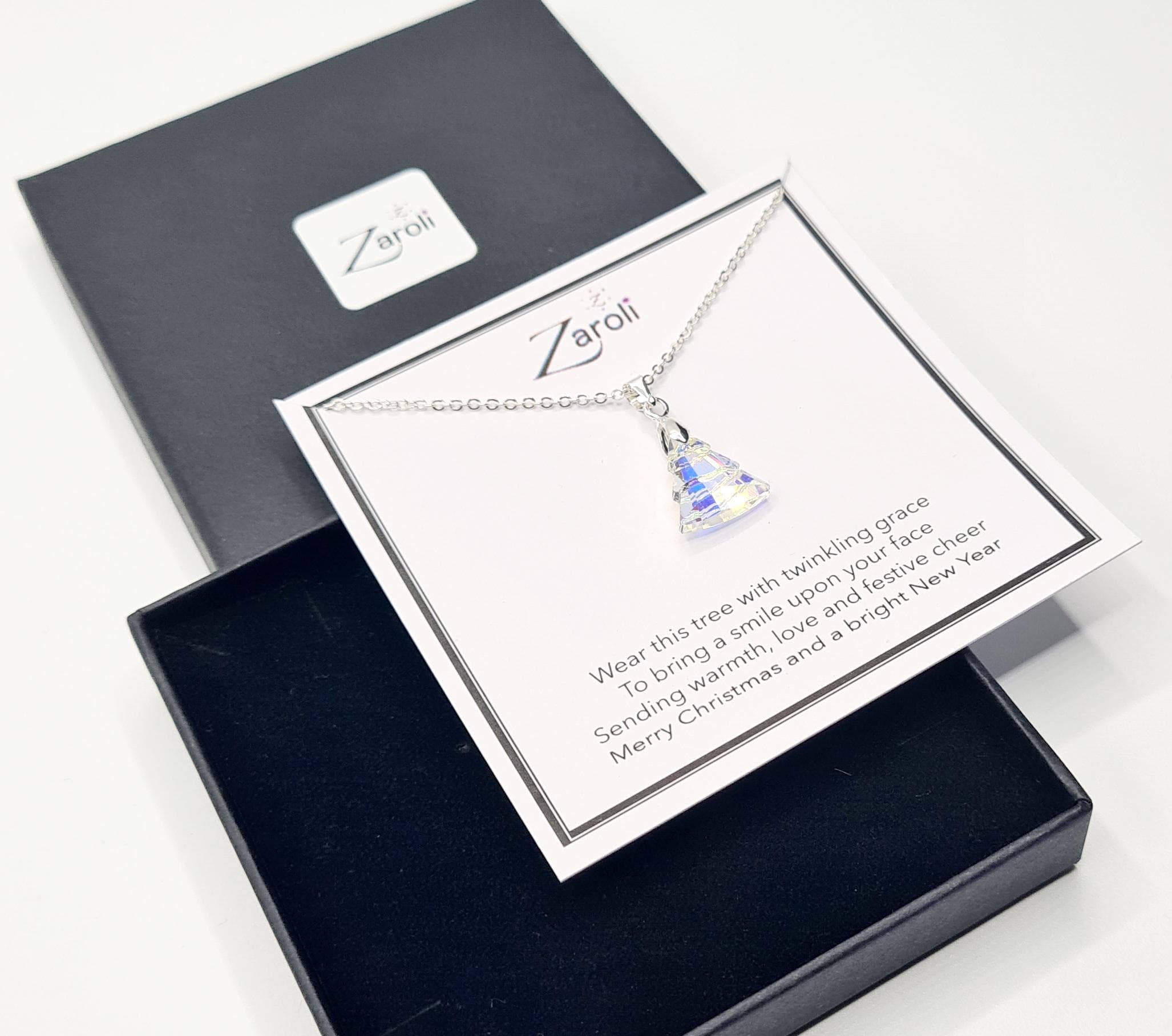 Iridescent Glass Crystal Christmas Tree Pendant Necklace, Christmas Gift on Poem Card, AB Crystal - image 3