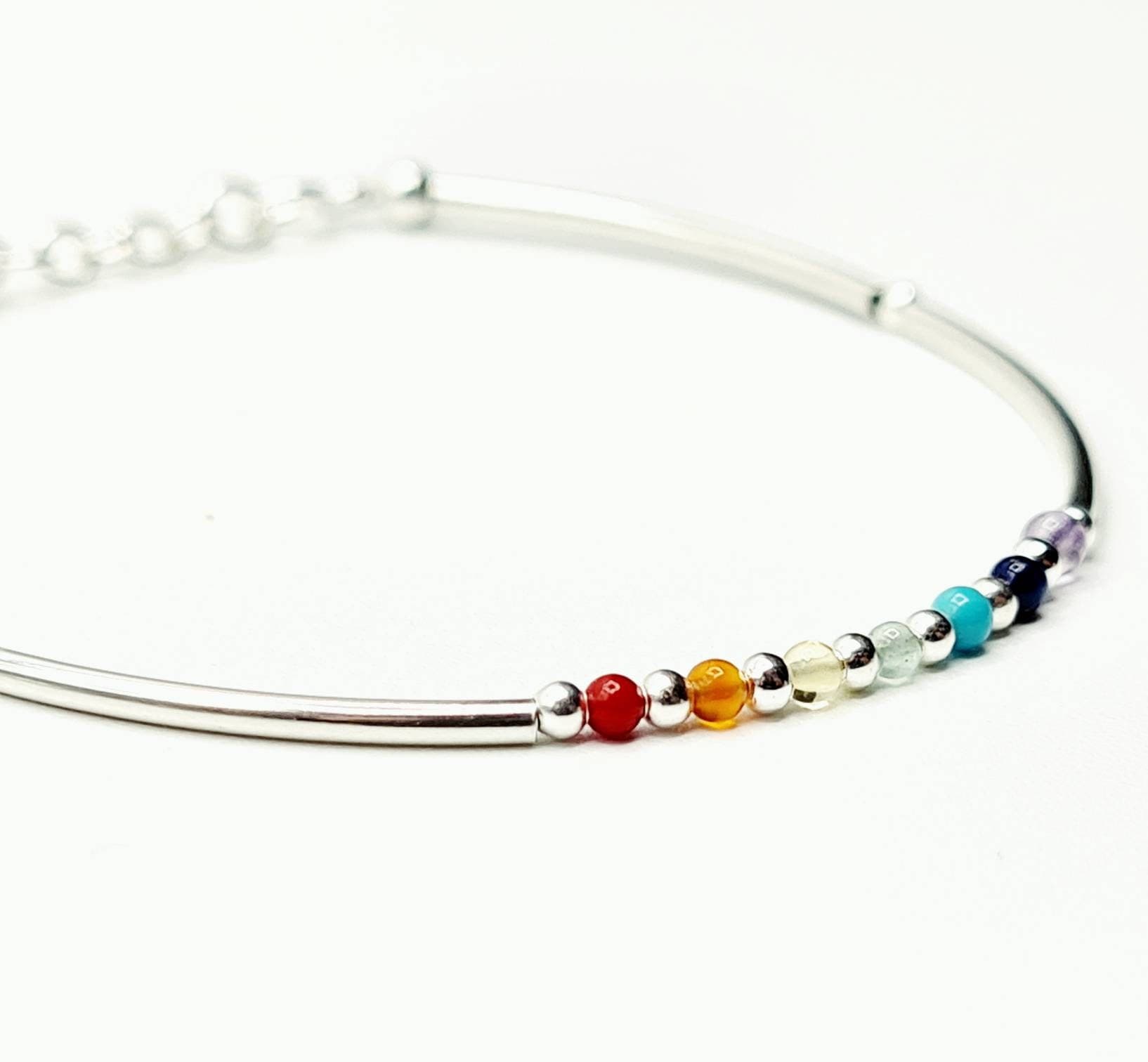 Delicate Chakra Bracelet in Sterling Silver, Natural Gemstone, Reiki Infused Bracelet, Healing Jewellery - image 4