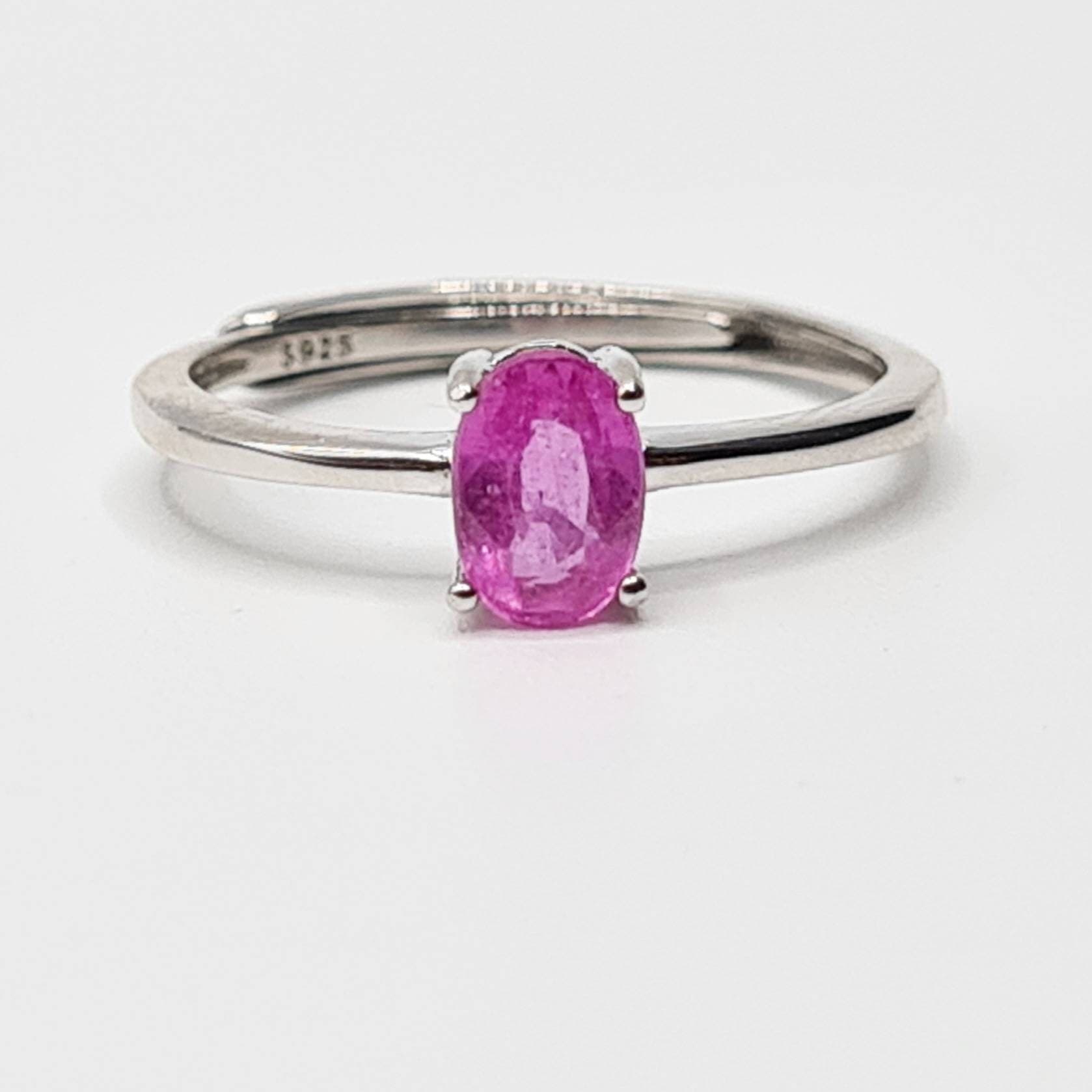 Pink Sapphire Oval Solitaire Adjustable Ring in Sterling Silver - image 3