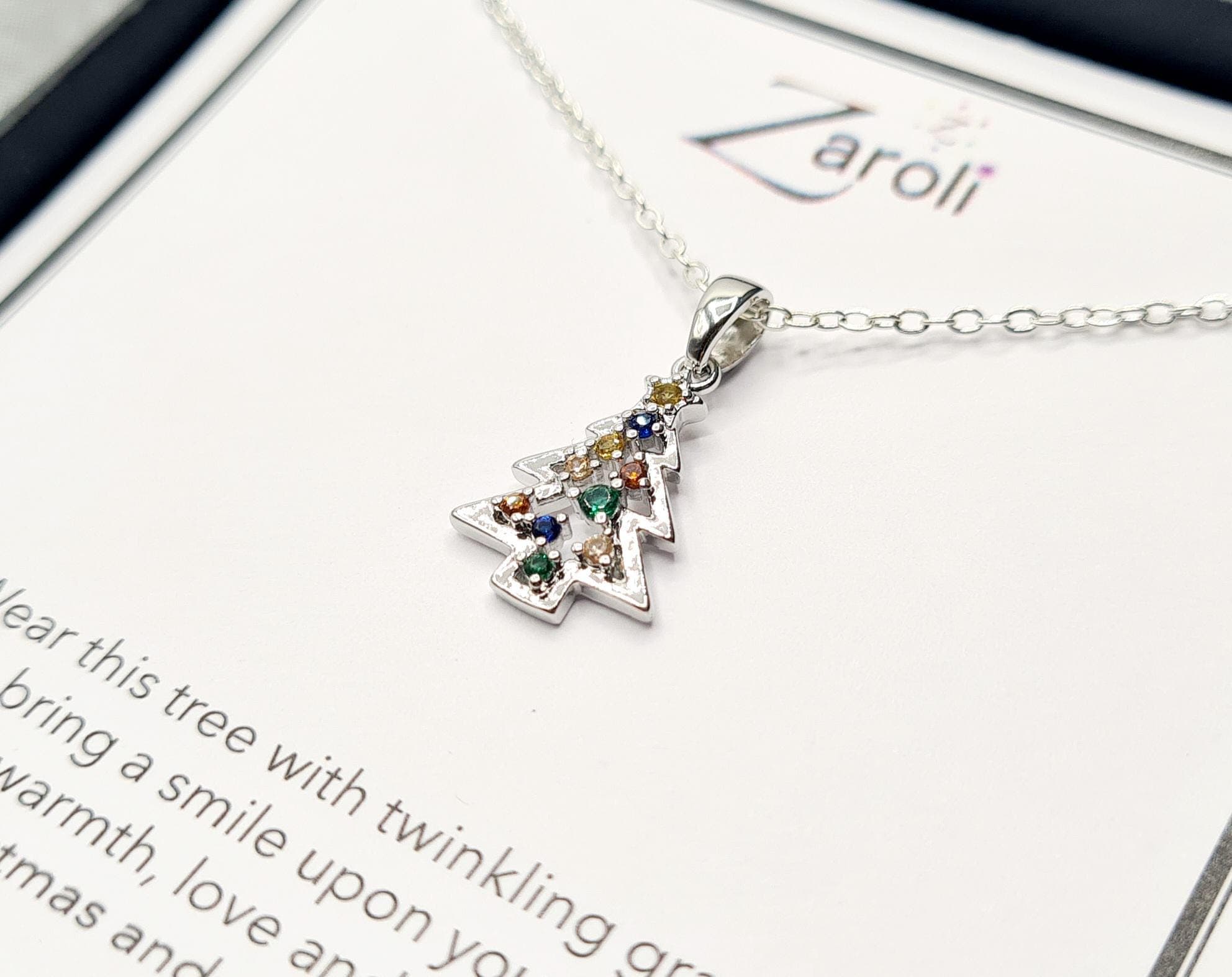 Sparkly Crystal Diamante Christmas Tree Pendant Necklace, Christmas Gift on Poem Card