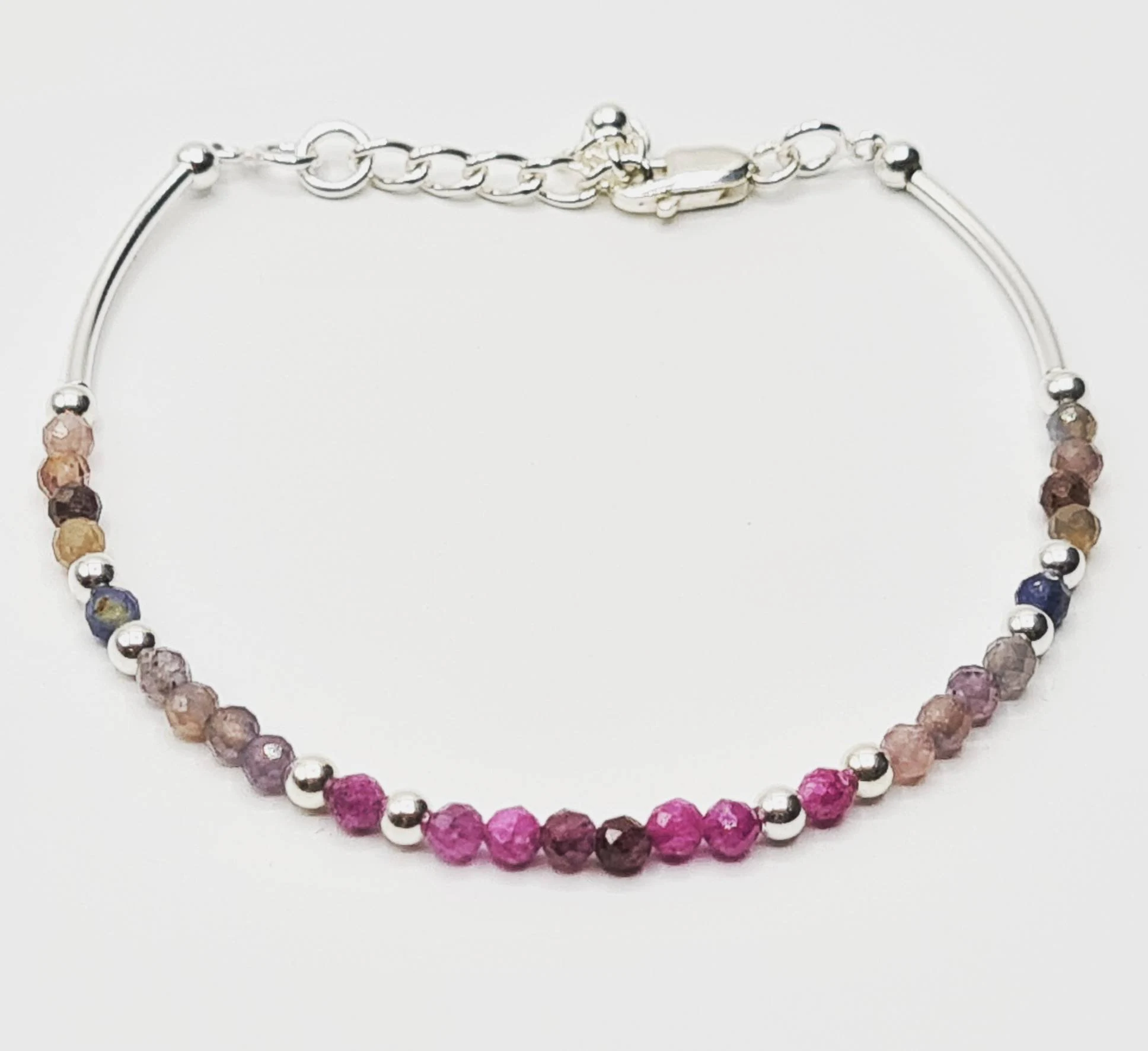 Delicate Multicolour Pink Sapphire Bracelet in Sterling Silver