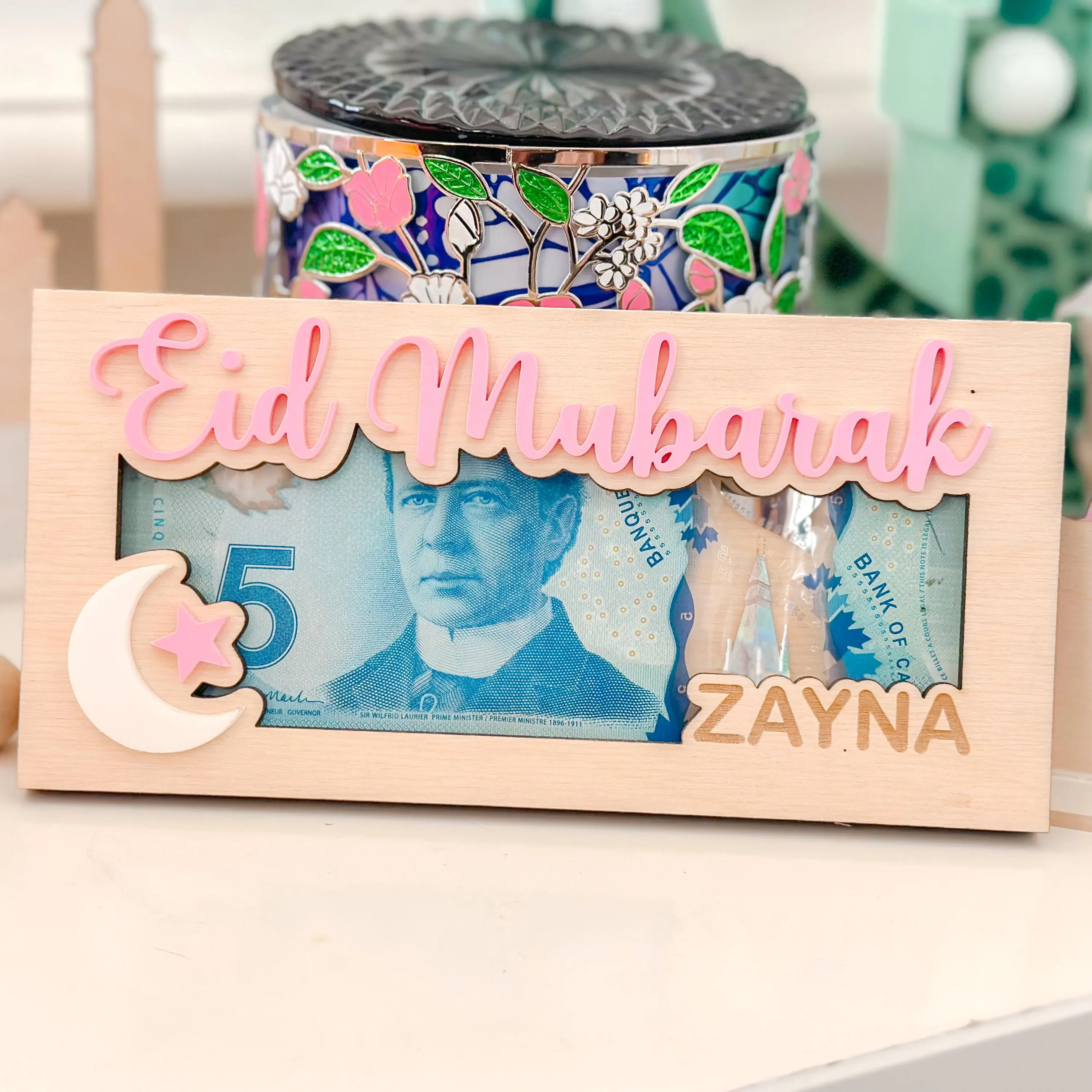 Personalized Eid Money Holder, Wooden Gift Envelope