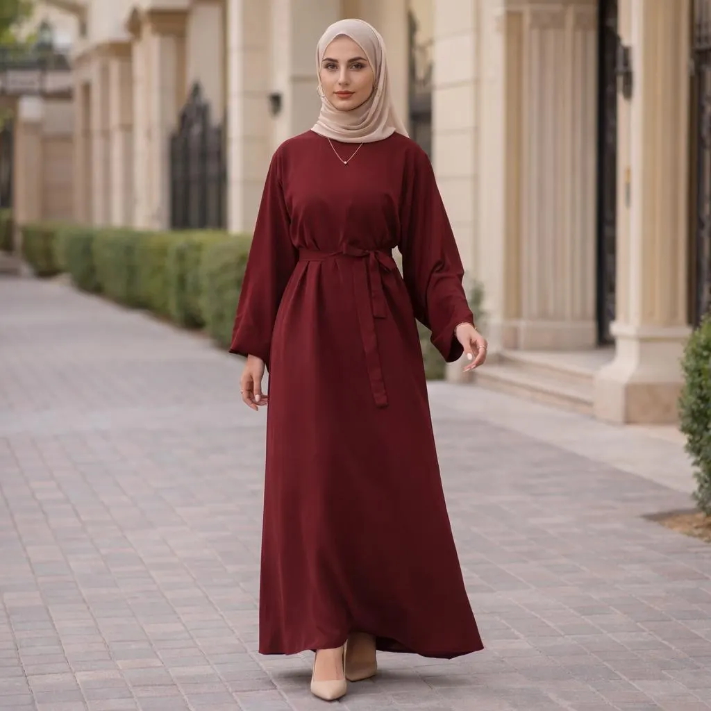 Burgundy Abaya Dress for Women, Modest Maxi Dress, Elegant Islamic Clothing - image 4