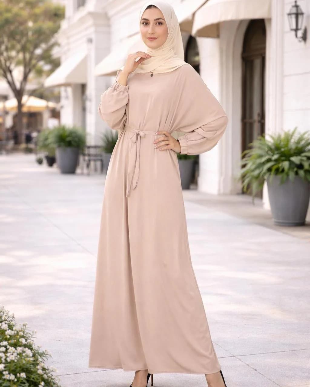 Long Sleeve Beige Maxi Dress for Women | Elegant Modest Dress | Casual Islamic Clothing | Loose Fit Abaya | Full Length Dress