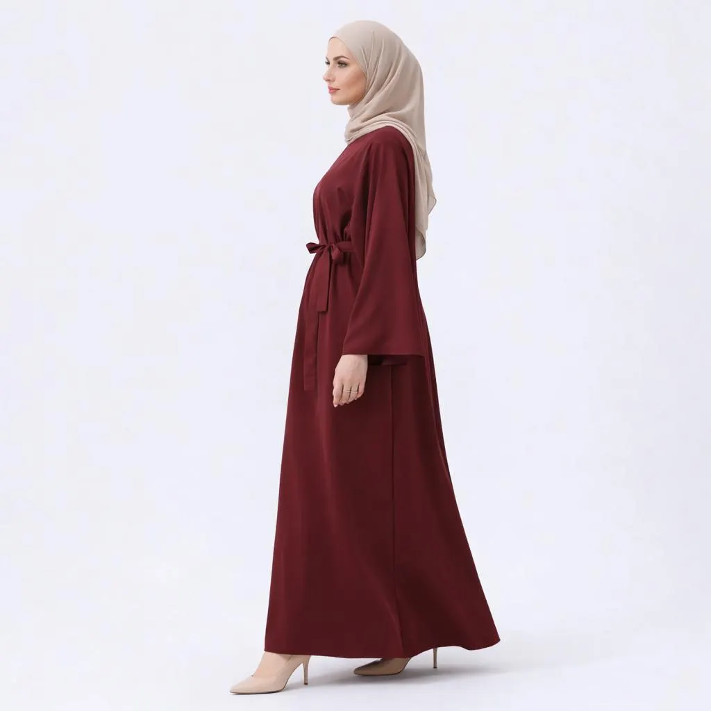 Burgundy Abaya Dress for Women, Modest Maxi Dress, Elegant Islamic Clothing - image 5