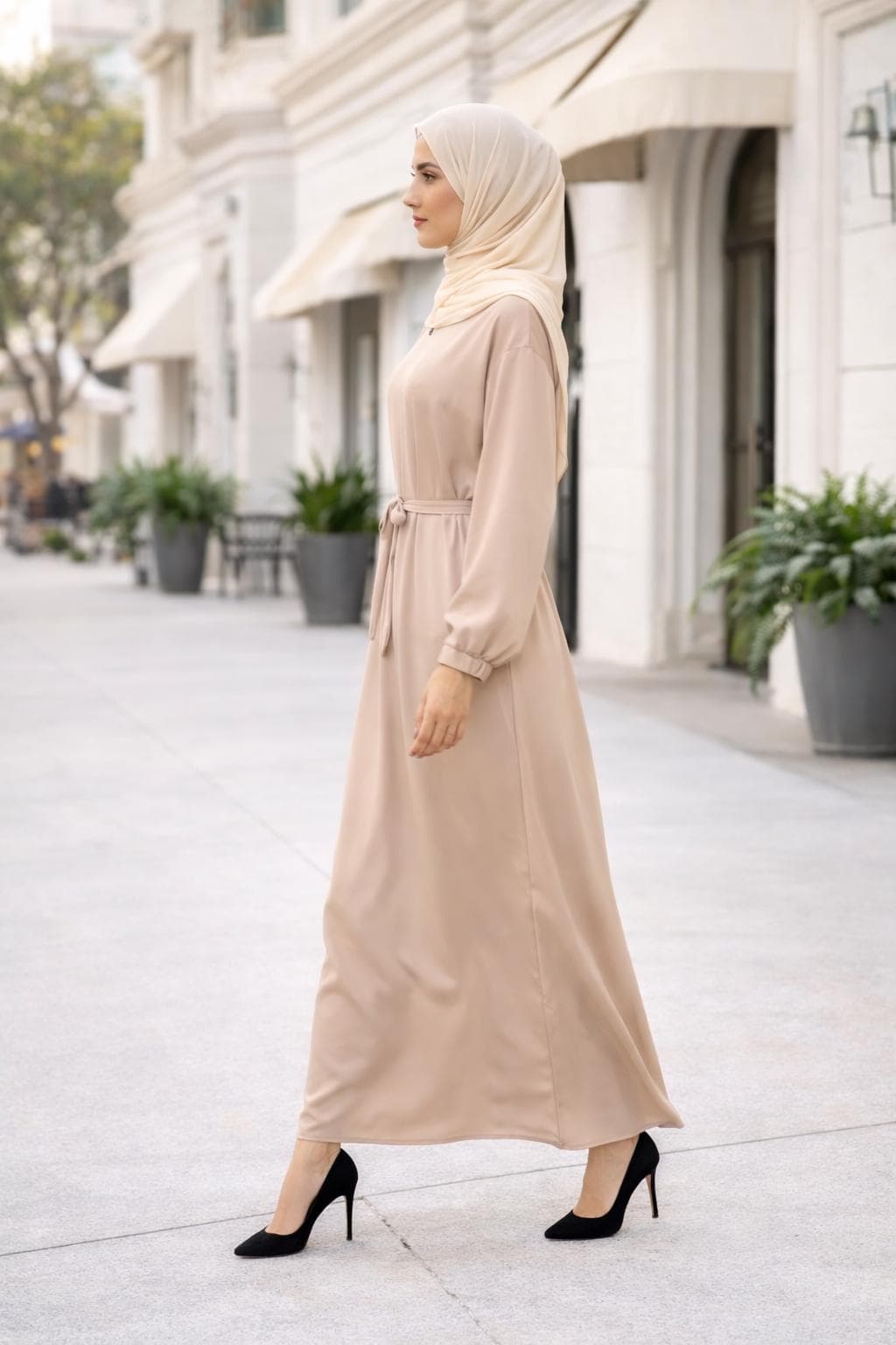 Long Sleeve Beige Maxi Dress for Women | Elegant Modest Dress | Casual Islamic Clothing | Loose Fit Abaya | Full Length Dress - image 3
