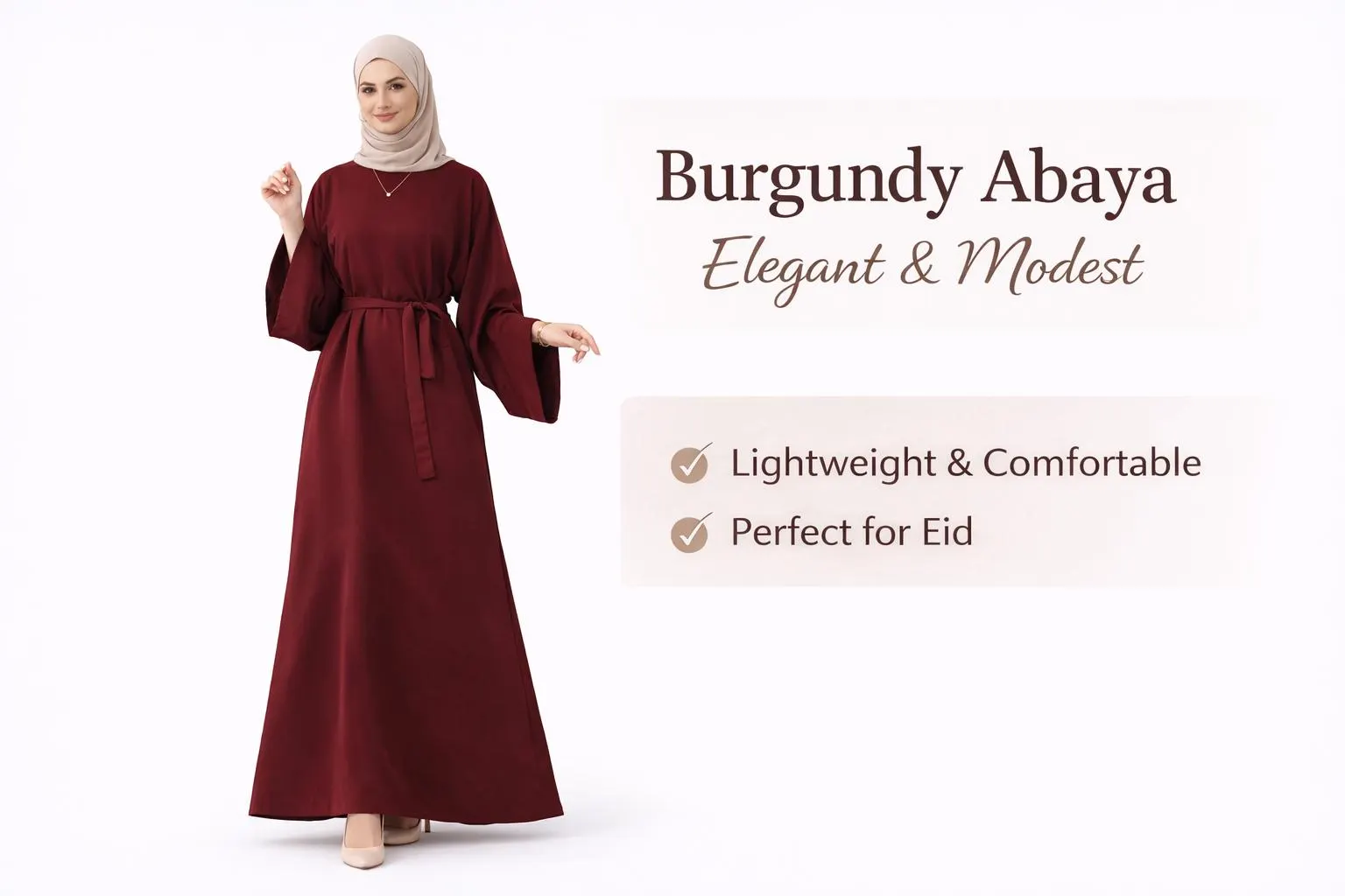 Burgundy Abaya Dress for Women, Modest Maxi Dress, Elegant Islamic Clothing - image 3
