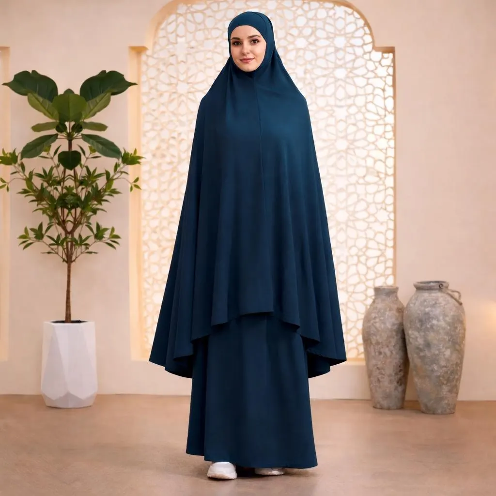 Women Prayer Set 2 Piece One Size Khimar Skirt Set Muslim Prayer Dress Modest Salah Outfit