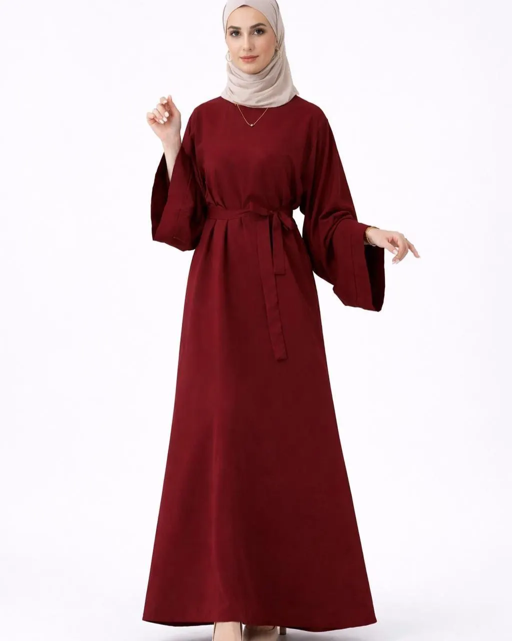 Burgundy Abaya Dress for Women, Modest Maxi Dress, Elegant Islamic Clothing