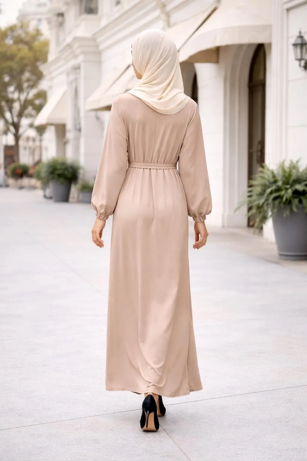 Long Sleeve Beige Maxi Dress for Women | Elegant Modest Dress | Casual Islamic Clothing | Loose Fit Abaya | Full Length Dress - image 4