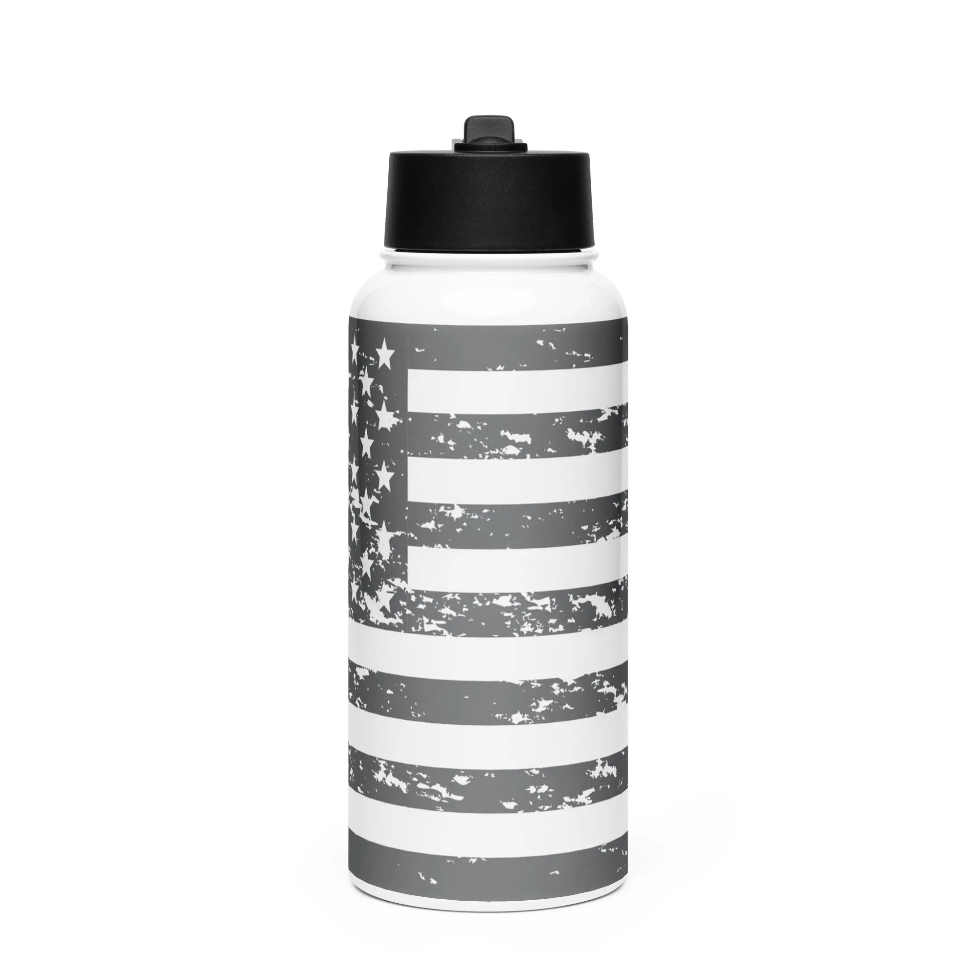 Distressed American Flag Stainless steel water bottle with a straw lid