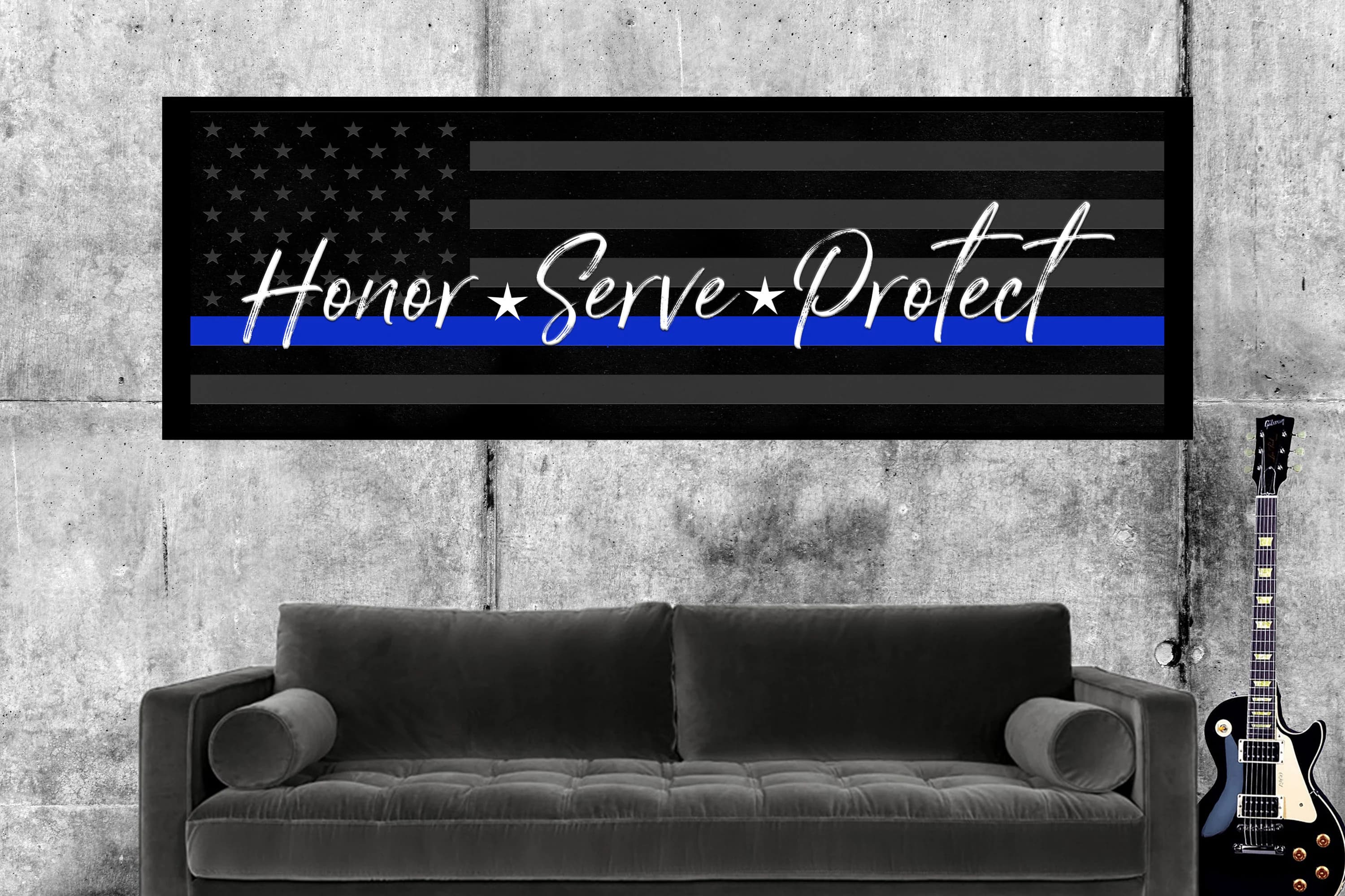 Honor Serve Protect | Thin Blue Line | Police Officer Gifts | Law Enforcement | Canvas Wall Art | Police Wife | Police Academy | Cop Gifts