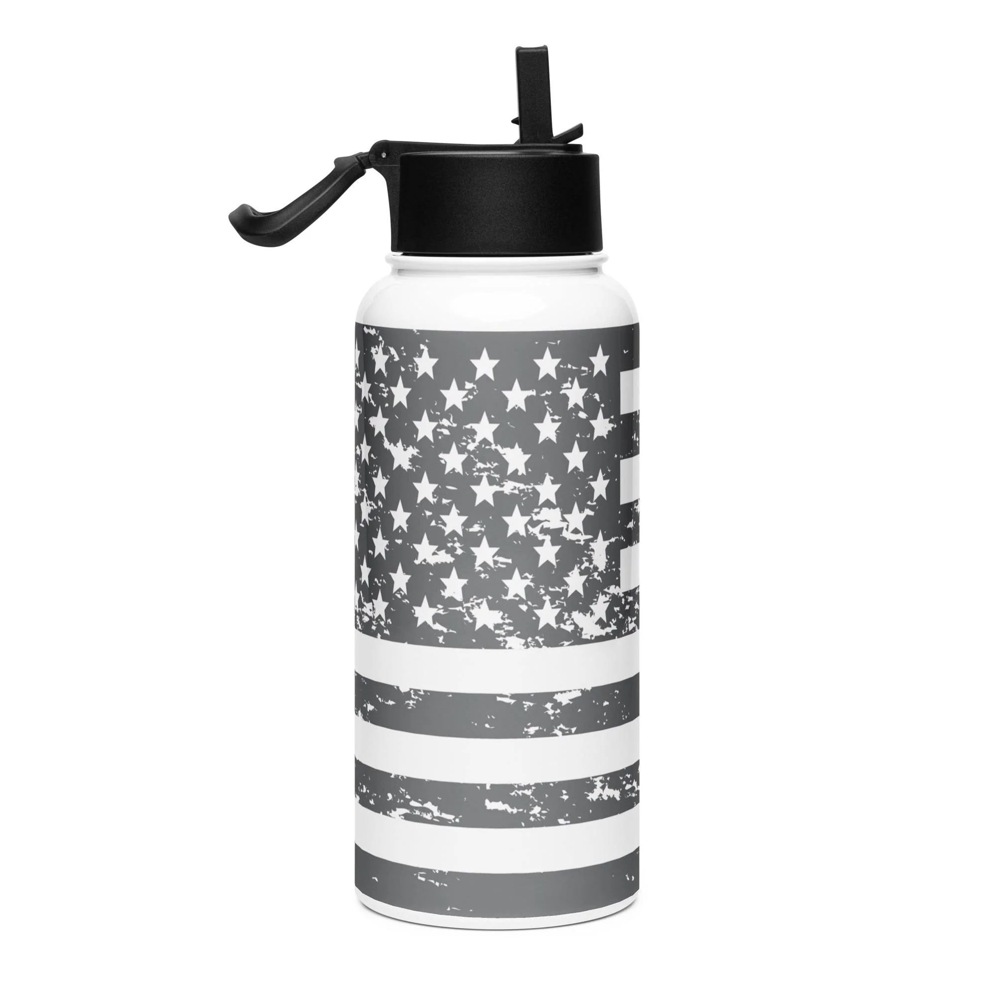 Distressed American Flag Stainless steel water bottle with a straw lid