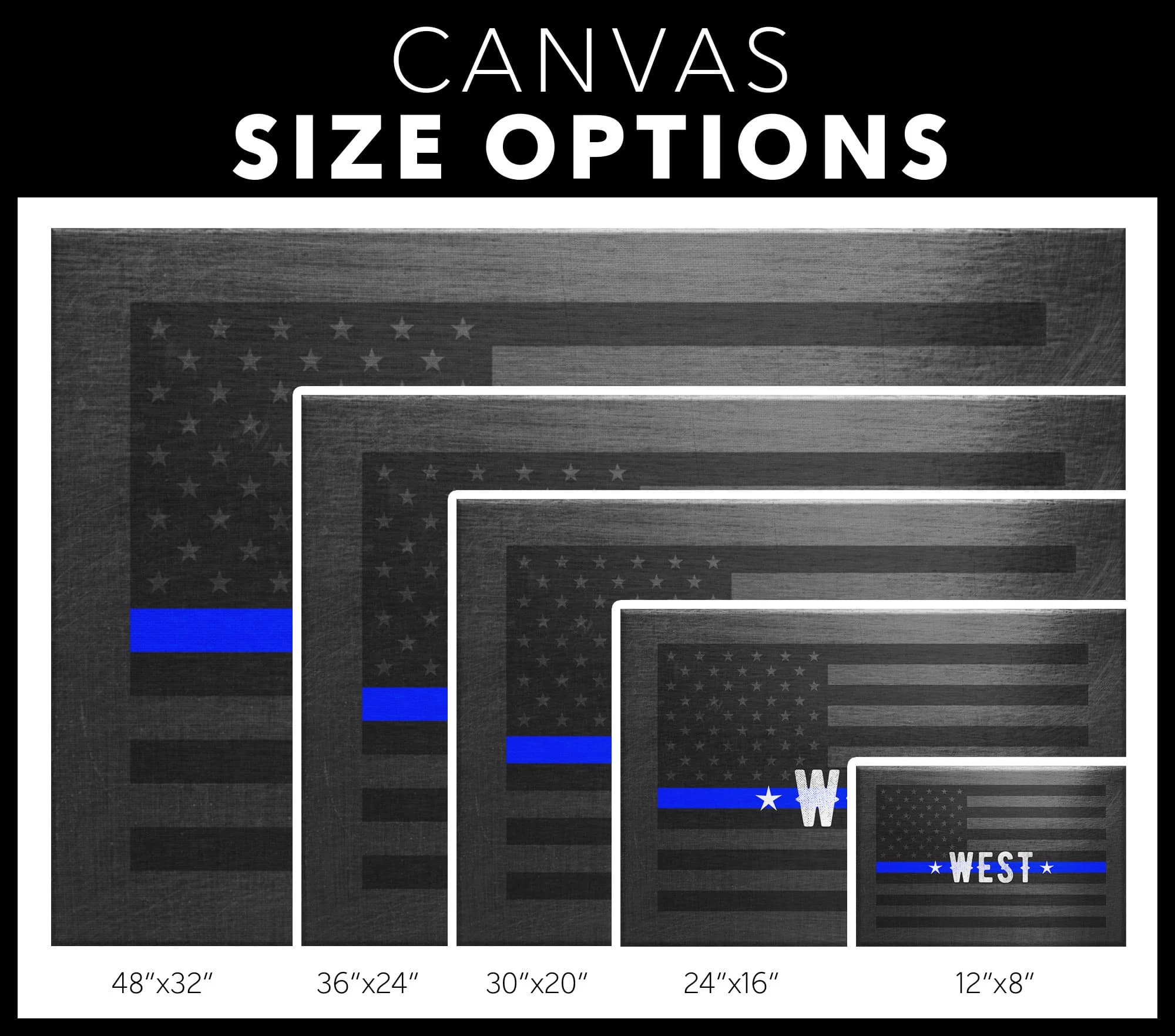 Customizable | West | Thin Blue Line | American Flag | Canvas Wall Art | Police Officer Gifts - image 3