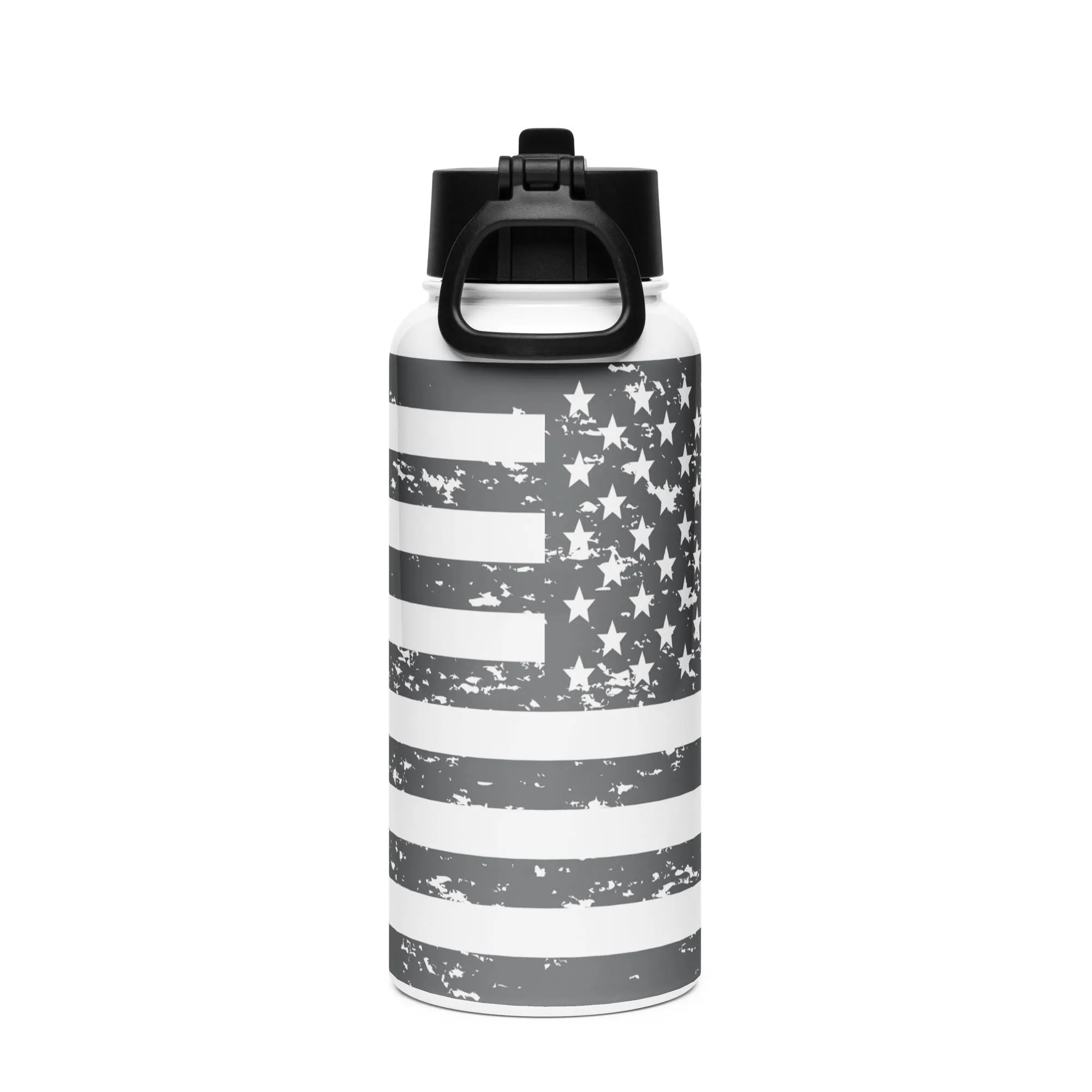 Distressed American Flag Stainless steel water bottle with a straw lid