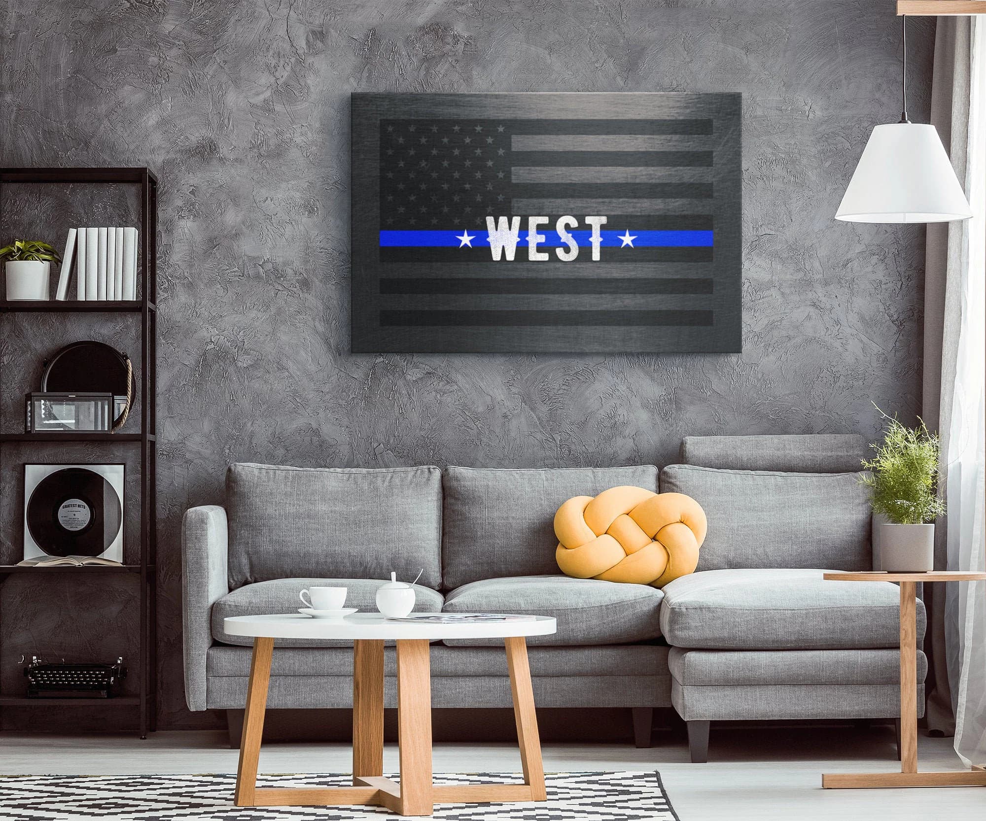 Customizable | West | Thin Blue Line | American Flag | Canvas Wall Art | Police Officer Gifts