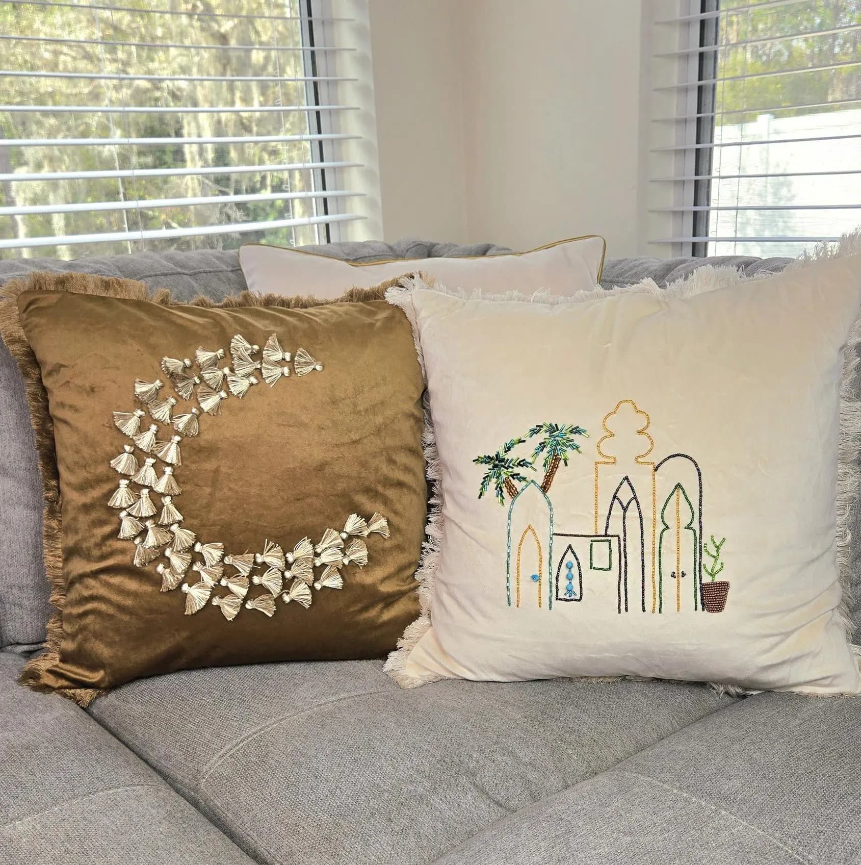 Hand Beaded Ramadan Throw Pillow: Velvet Cushion Cover (18" X 18") - image 4