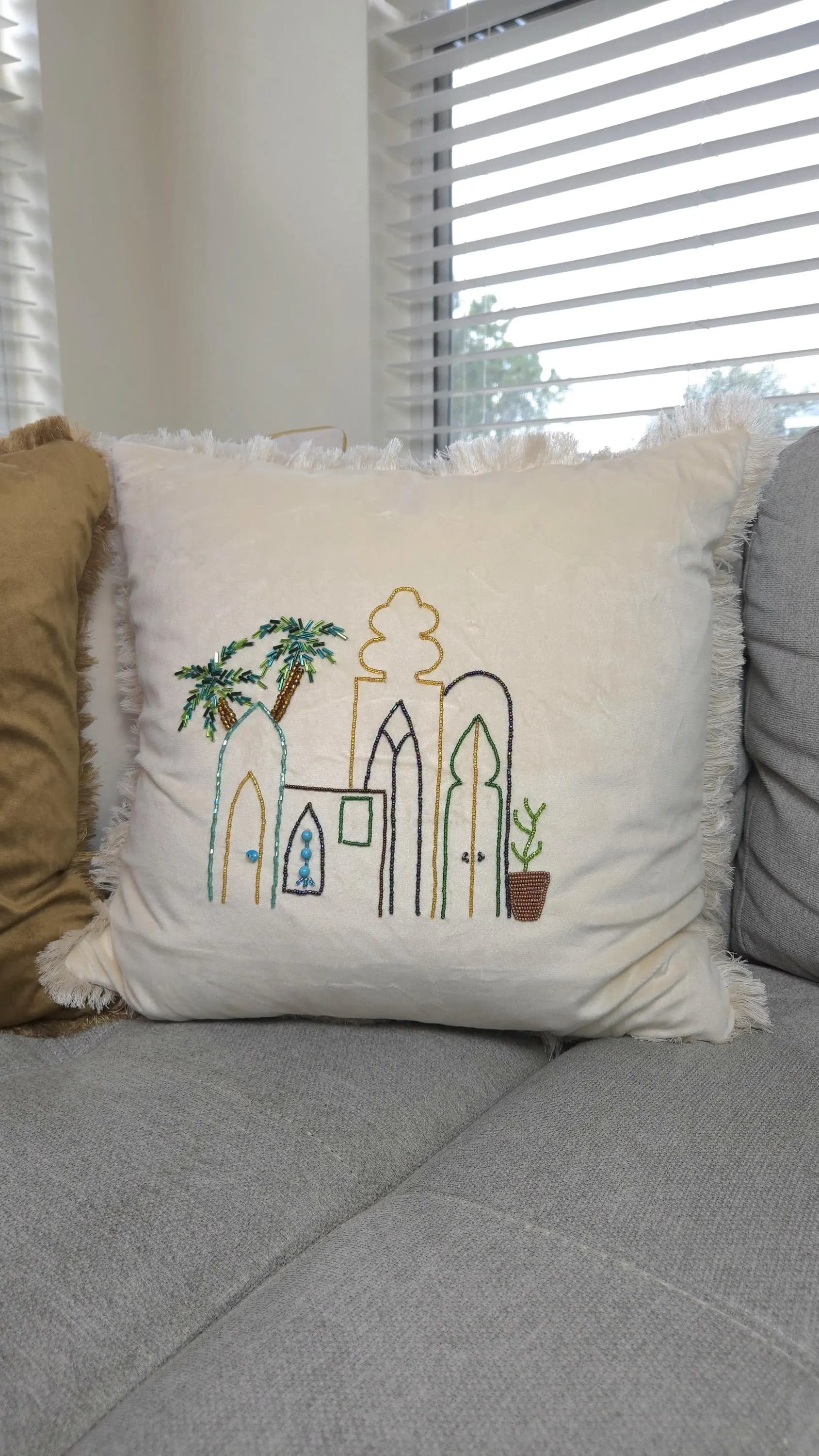 Hand Beaded Ramadan Throw Pillow: Velvet Cushion Cover (18" X 18") - image 5