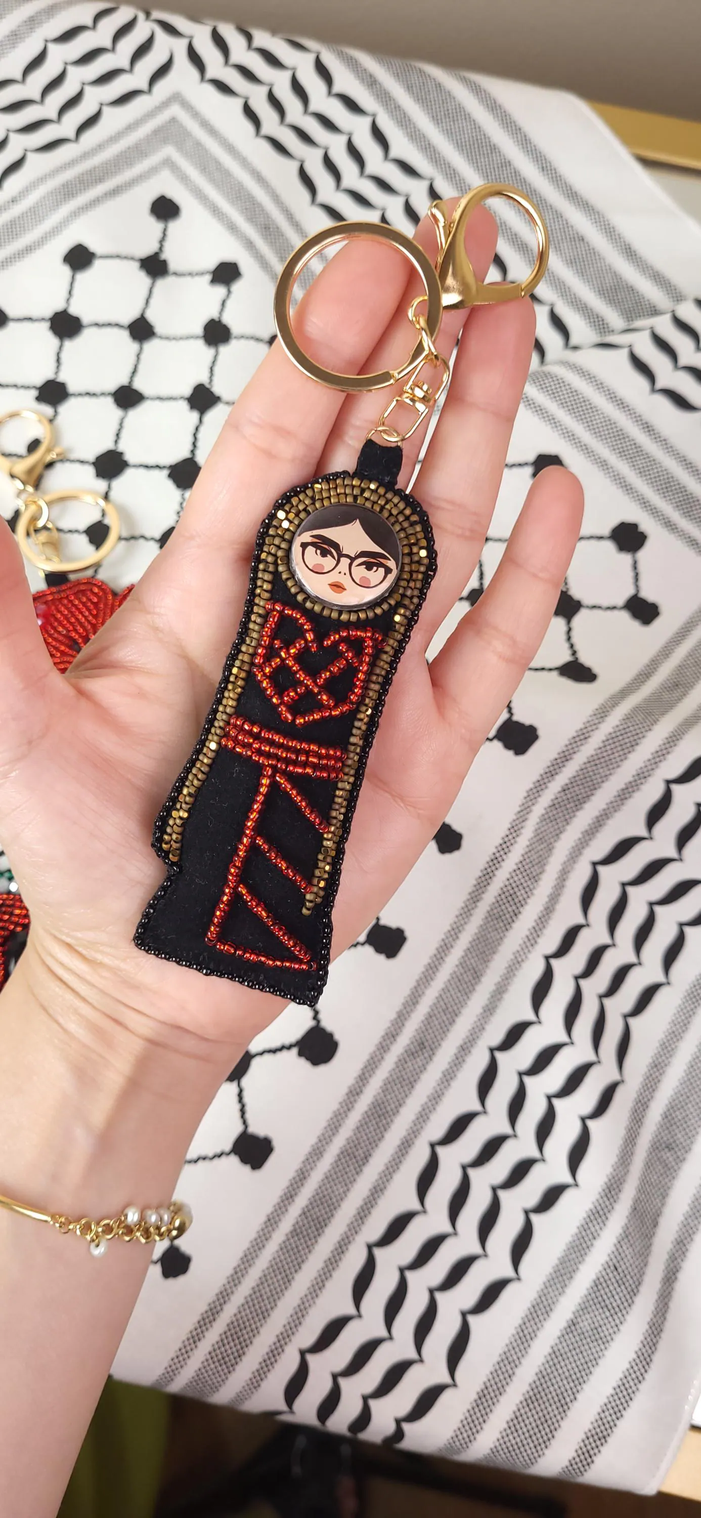 Palestinian Girl Thobe Bag Charm: Handmade Solidarity Symbol