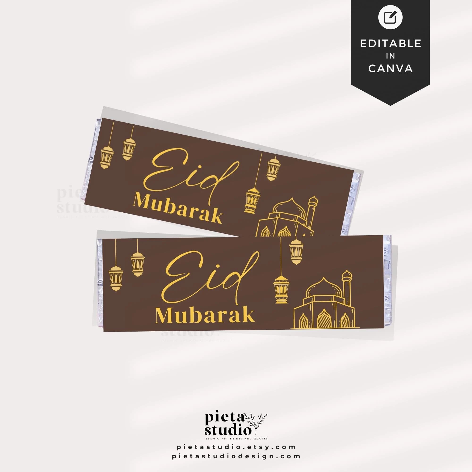 Digital Printable of Eid Mubarak Gifts Chocolate wrapper template canva