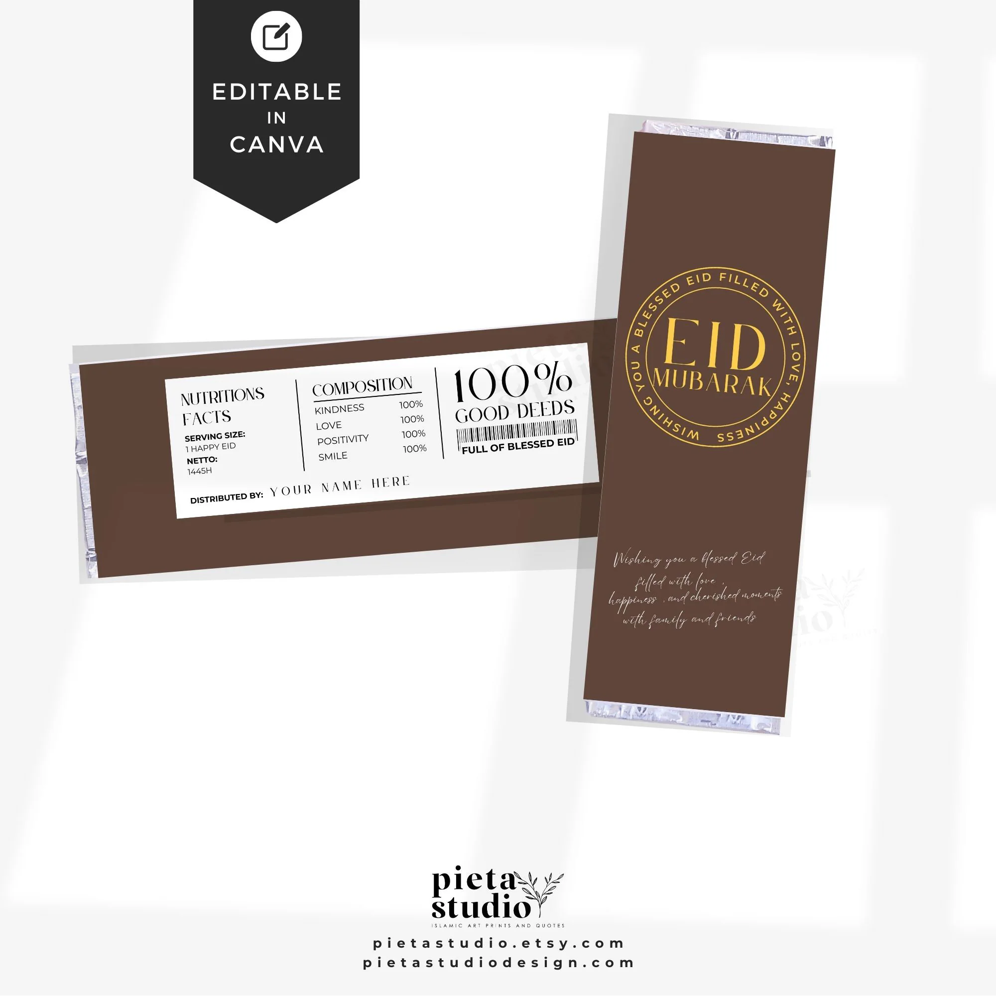 Chocolate Wrapper for Eid, Eid Gifts for Women, Chocolate Bar Wrapper Template Canva, Muslim Gifts for Eid Al Fitr, Islamic Gifts for Kids