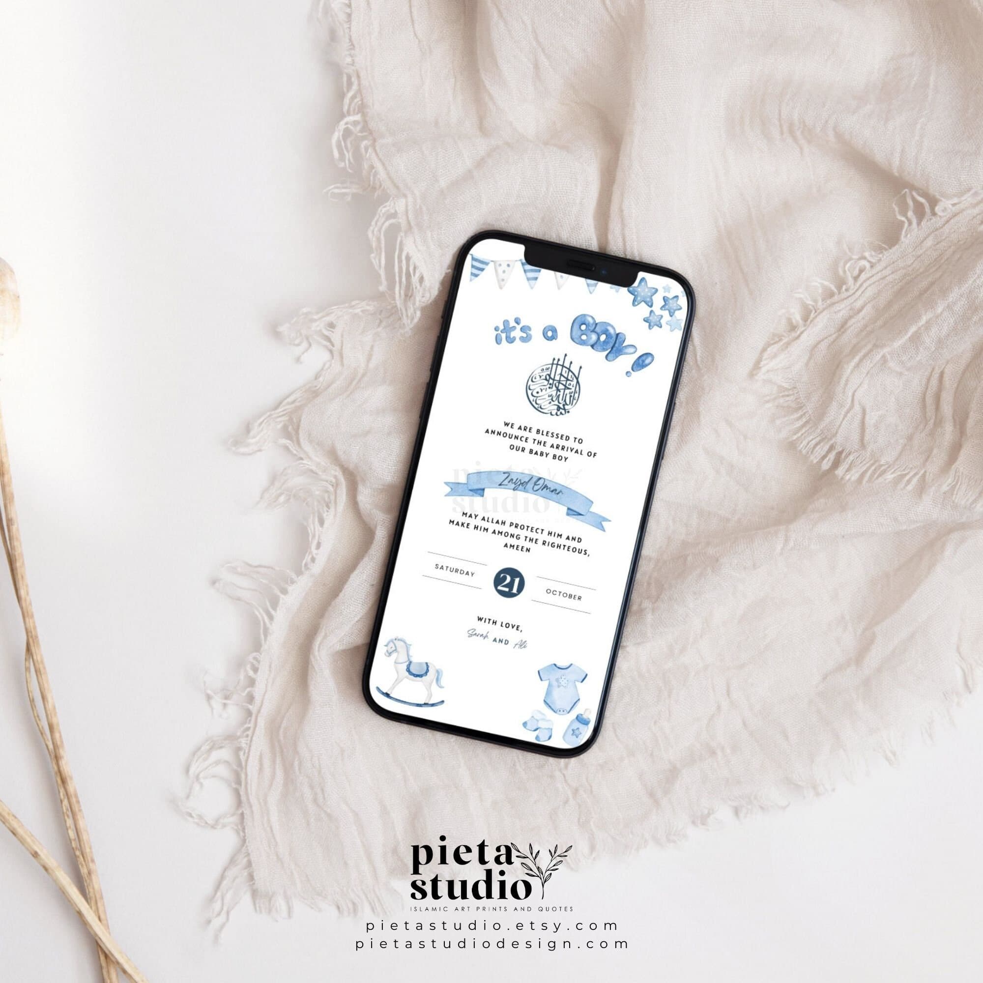 Muslim Baby Boy Birth announcement canva template
