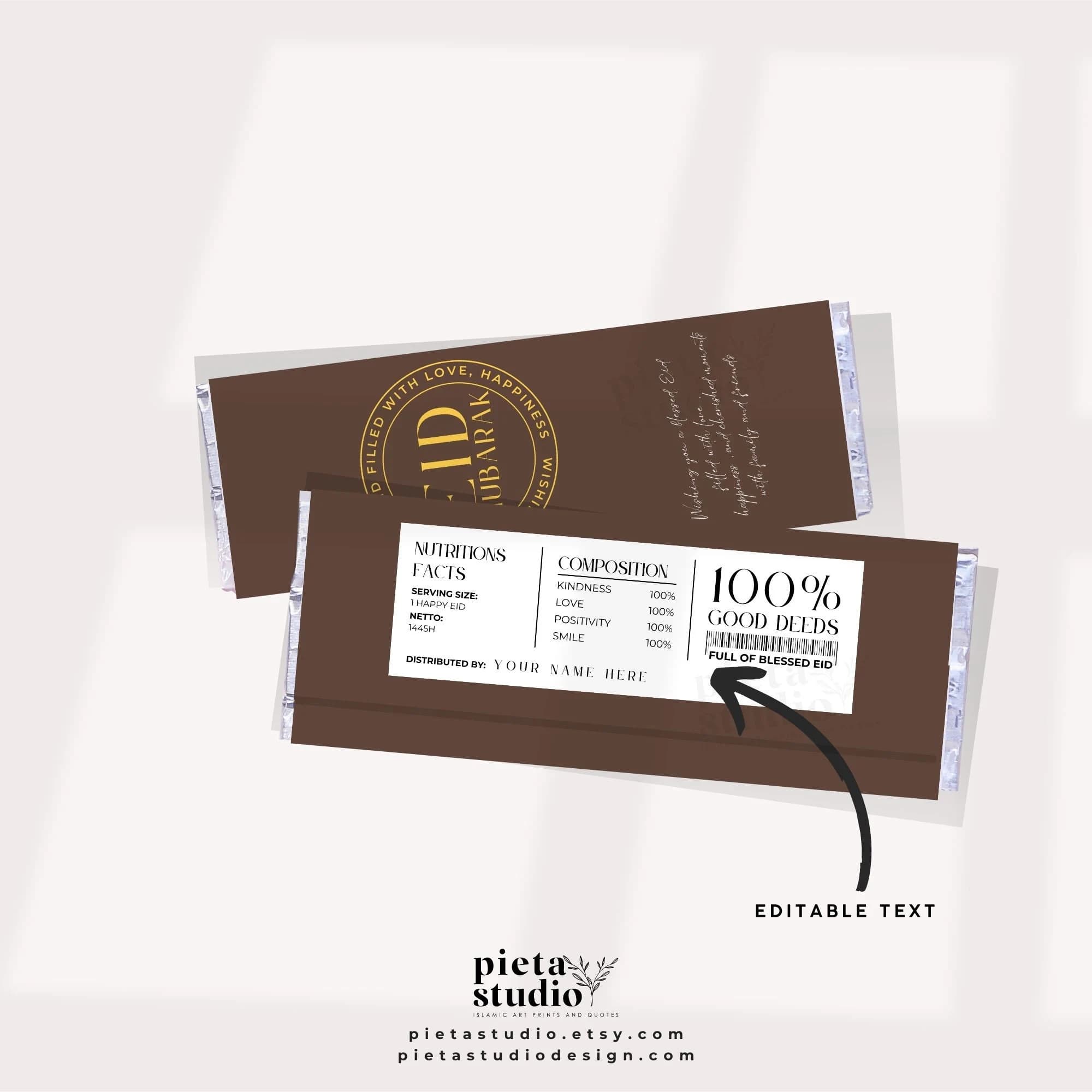 Digital Printable of Eid Mubarak Gifts Chocolate wrapper template canva