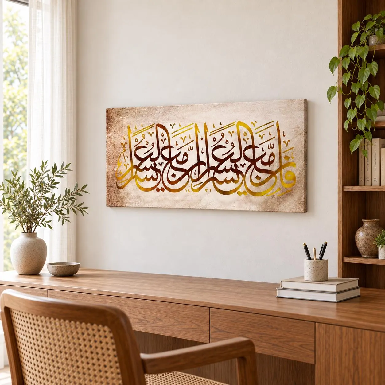 Gold Surah Ash Sharh Canvas Wall Art, Arabic Calligraphy for a Muslim Home, Muslim Home Decor, Ramadan and Eid Gift for a New Home