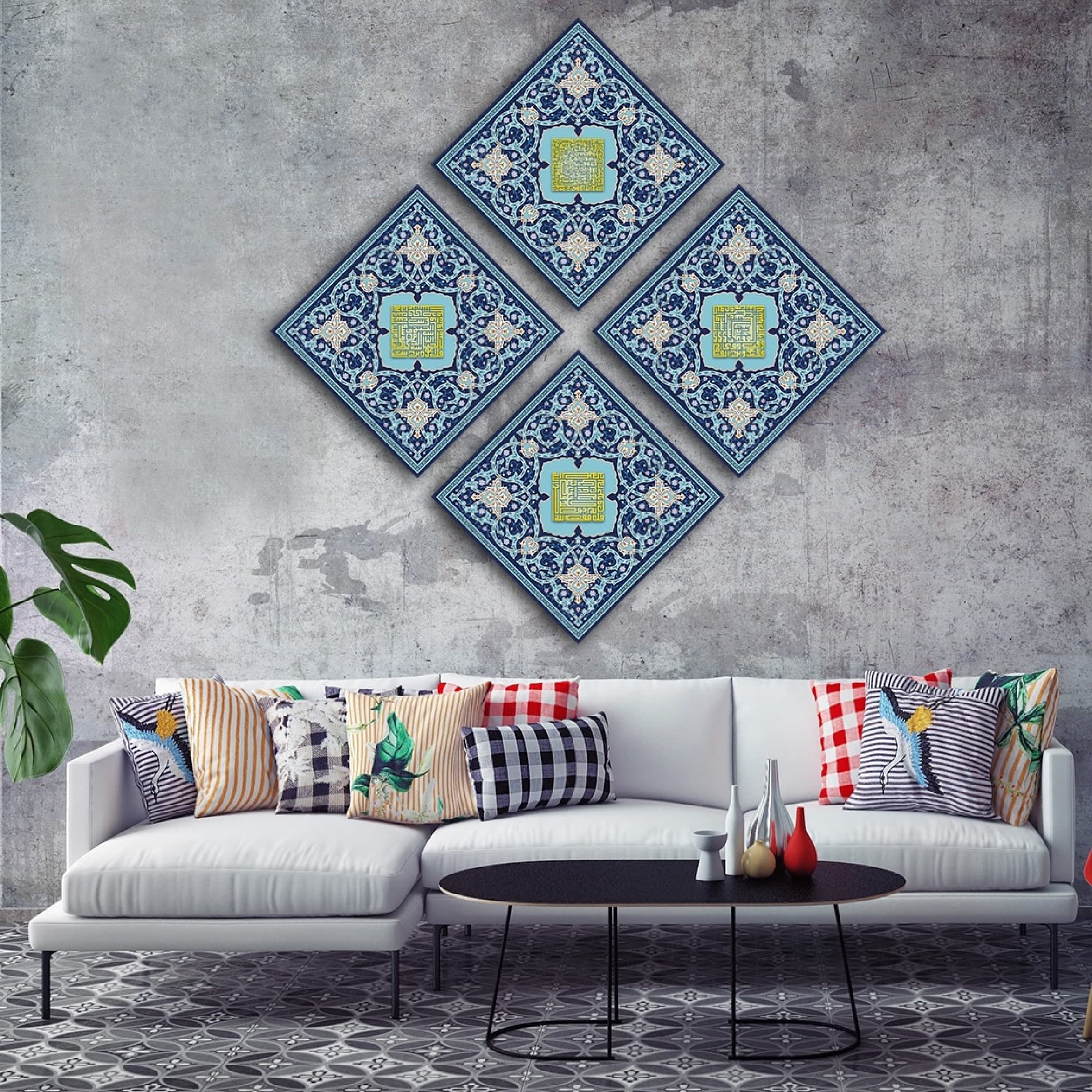 Ayatul Kursi Al Falaq Al Nas Al Ikhlas Kufi Islamic Wall Art Canvas Print, Modern Islam Decorations, Eid Gifts, Islamic Decor, Islamic Gift