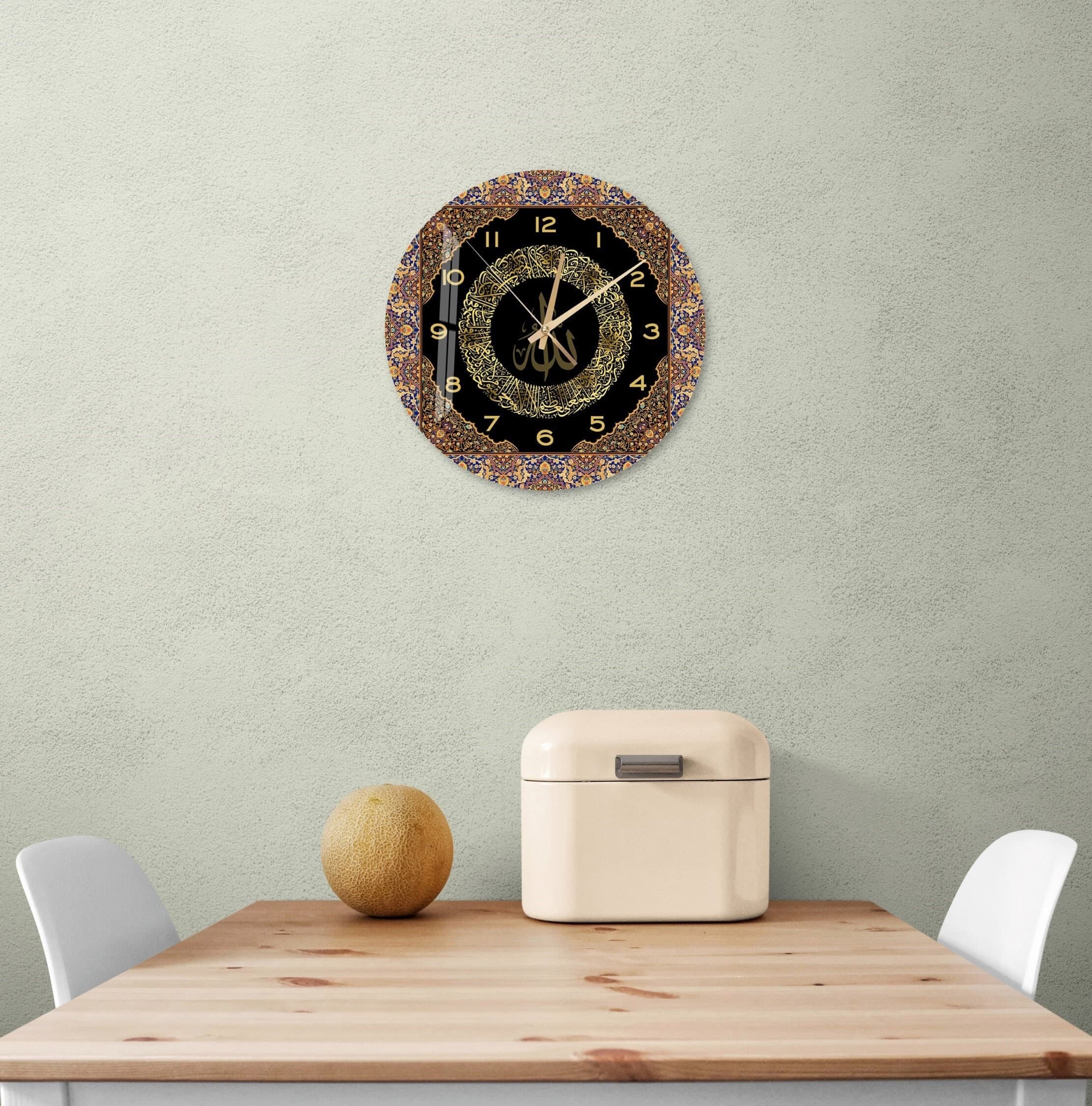 Tempered Glass Ayatul Kursi Islamic Wall Clock, Islamic Wall Clock Art Arabic Calligraphy, Modern Islam Decoration, Eid Gifts