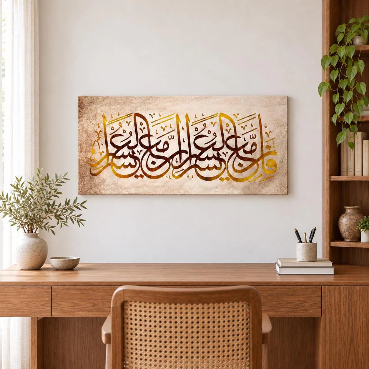 Gold Surah Ash Sharh Canvas Wall Art, Arabic Calligraphy for a Muslim Home, Muslim Home Decor, Ramadan and Eid Gift for a New Home - image 3