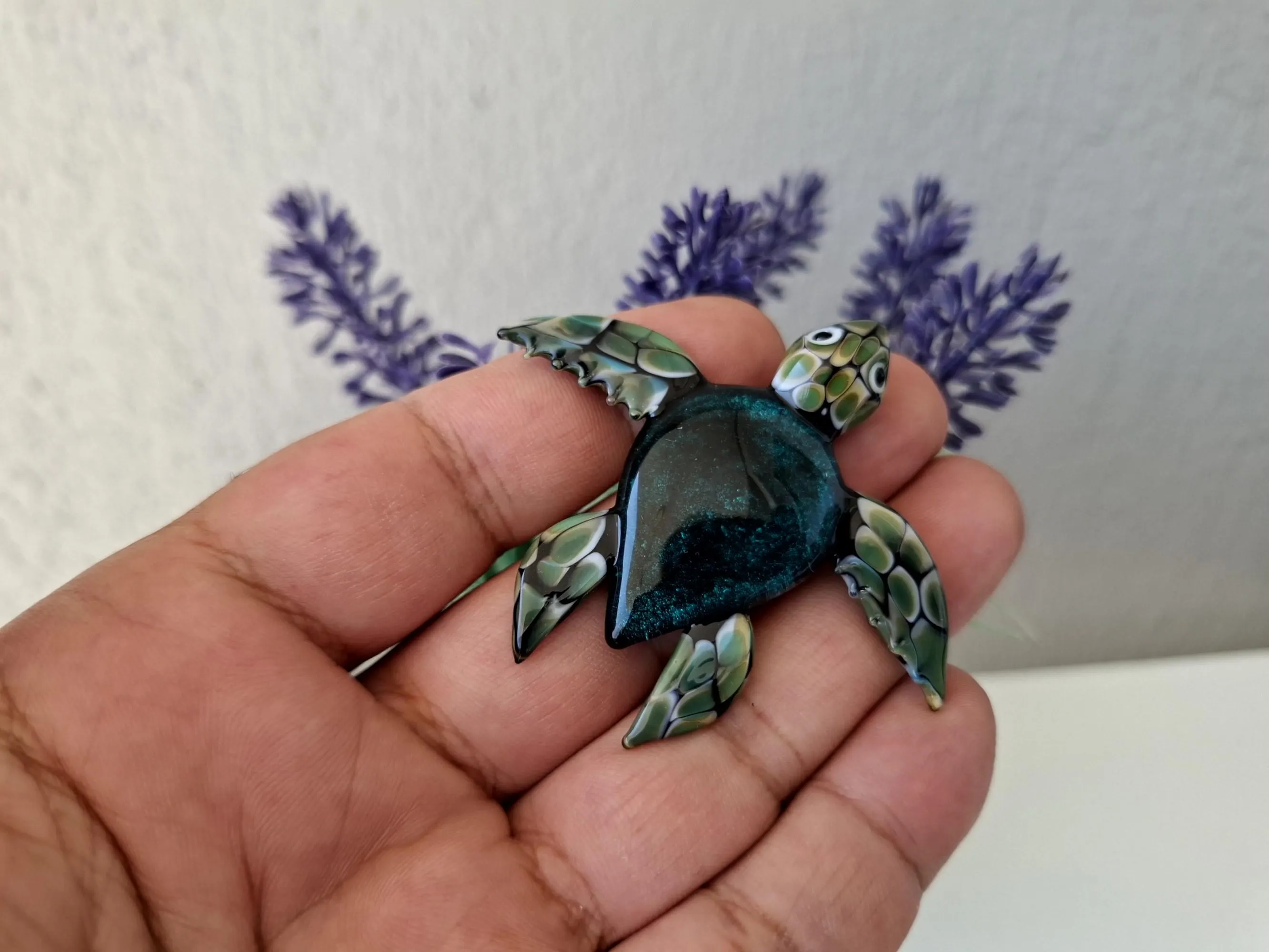 Handmade Silver Foiled Lampwork Glass Sea Turtle, Flamework Sea Turtle Figurine, Ocean Glass Art, Coastal Decor, Turtle Gift - image 3