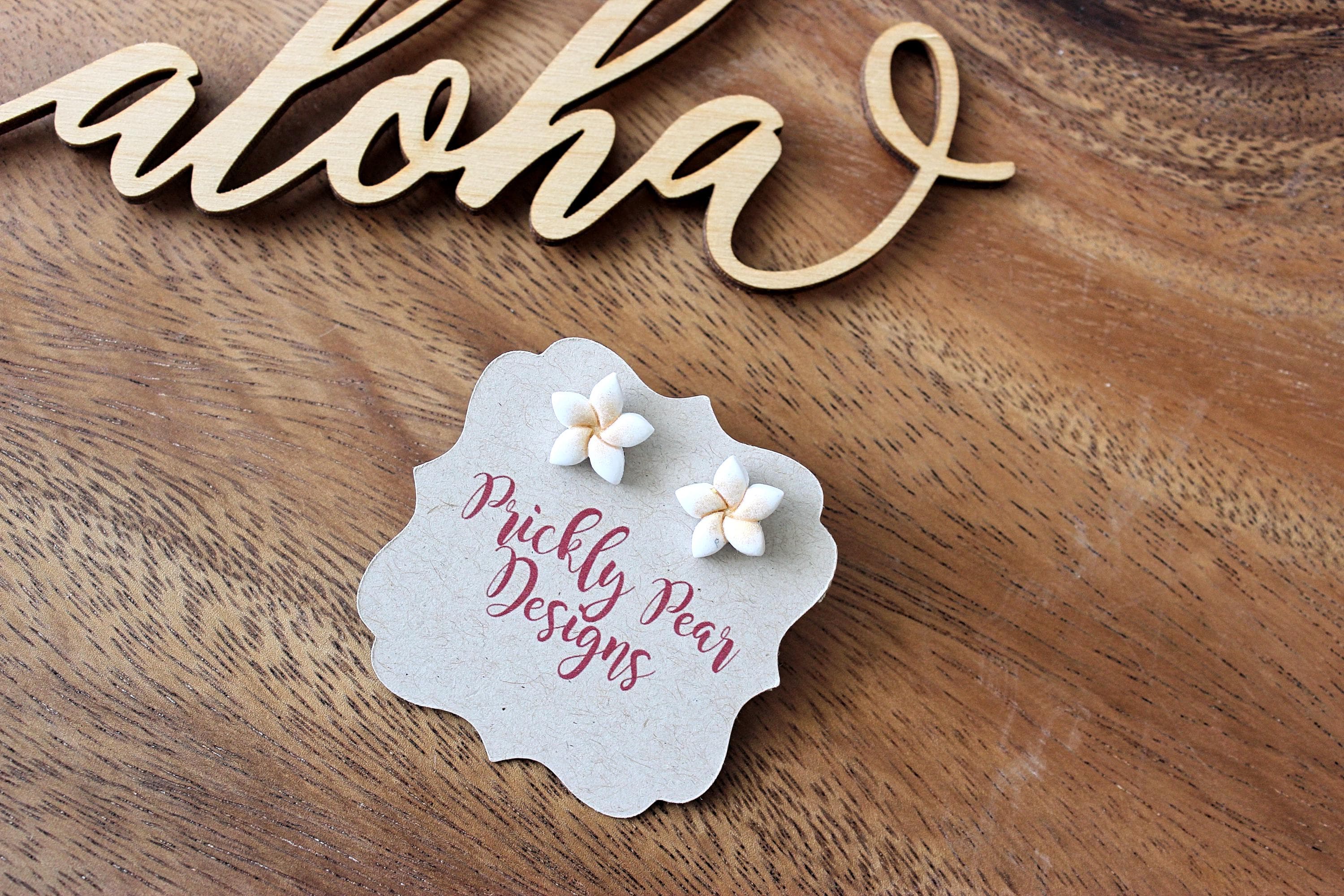 White Plumeria Flower Polymer Clay Stainless Steel Stud Earrings