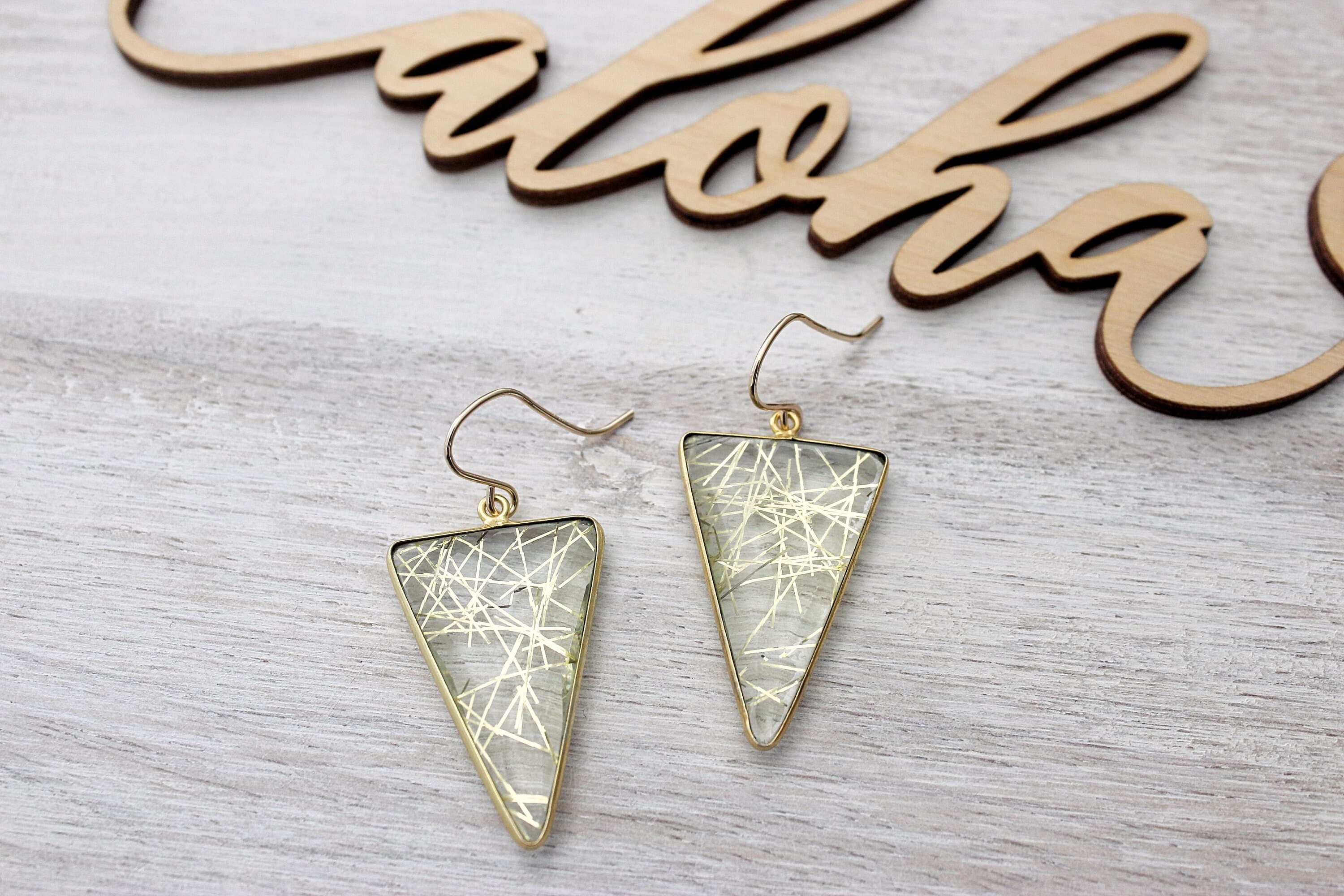 Bezeled Golden Rutile Dagger 14k Gold-Filled Dangle Earrings