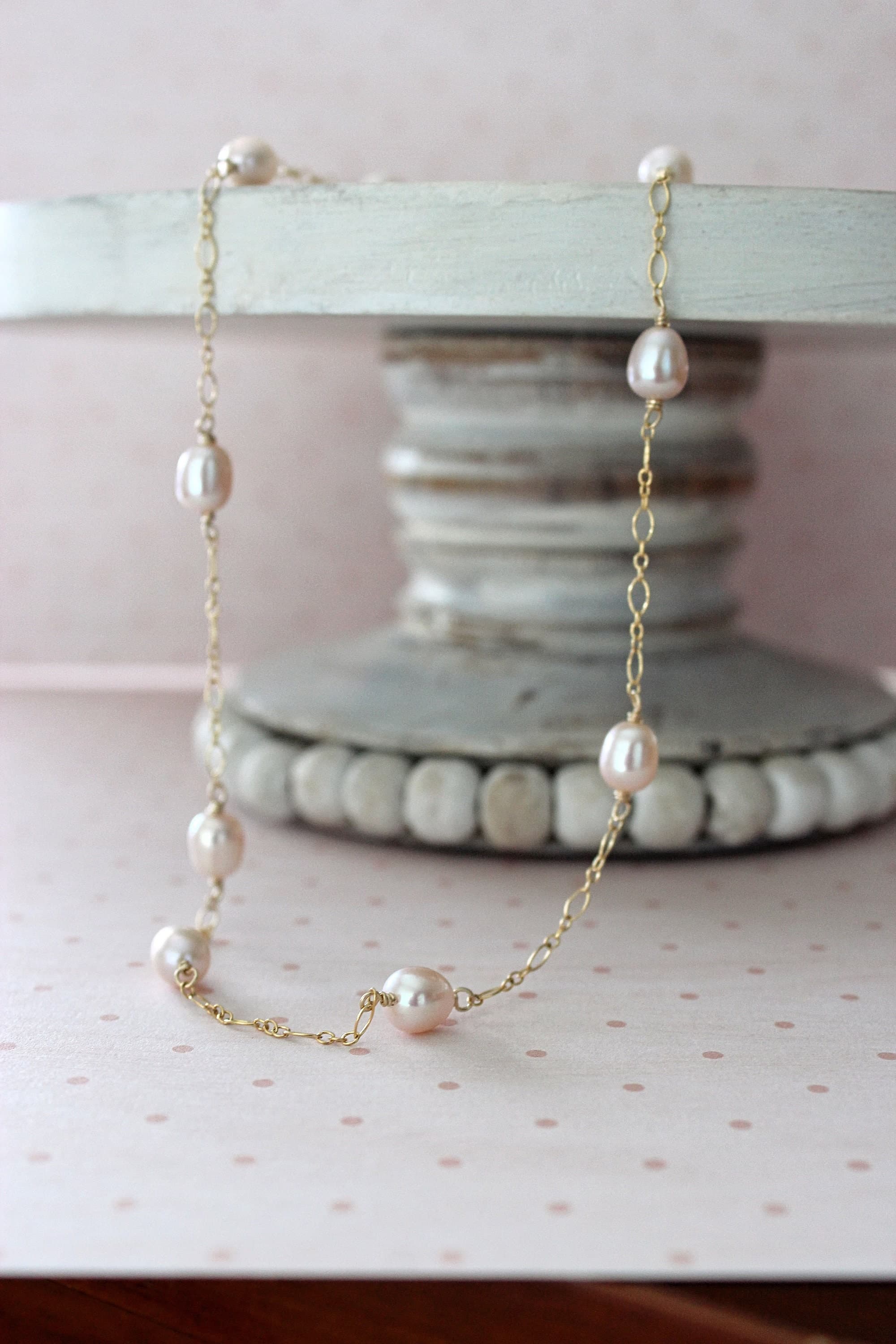 Pink Freshwater Rice Pearl 37.5" 14k Gold-Filled Infinity Necklace - image 4