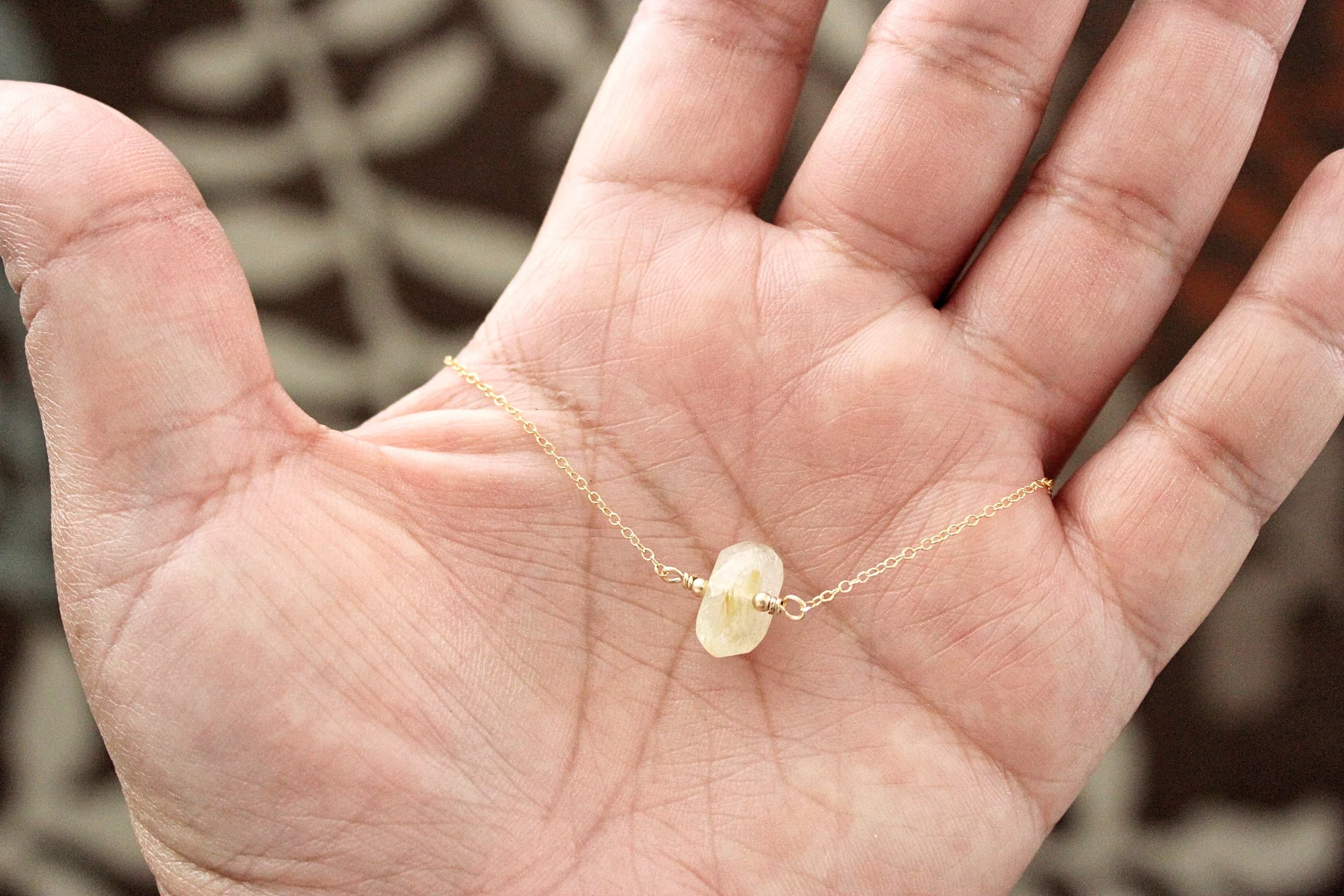 Faceted Rutilated Quartz Chunk 16" 14k Gold-Filled Necklace - image 3