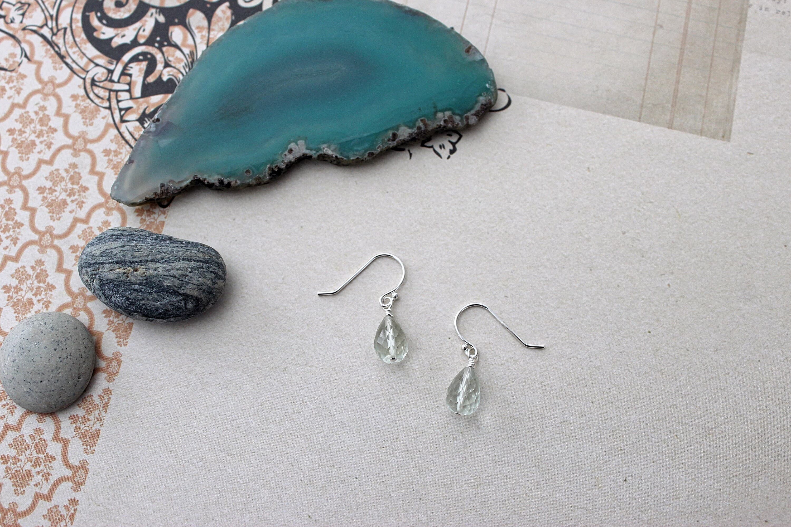 Green Amethyst Faceted Teardrop Sterling Silver Earrings