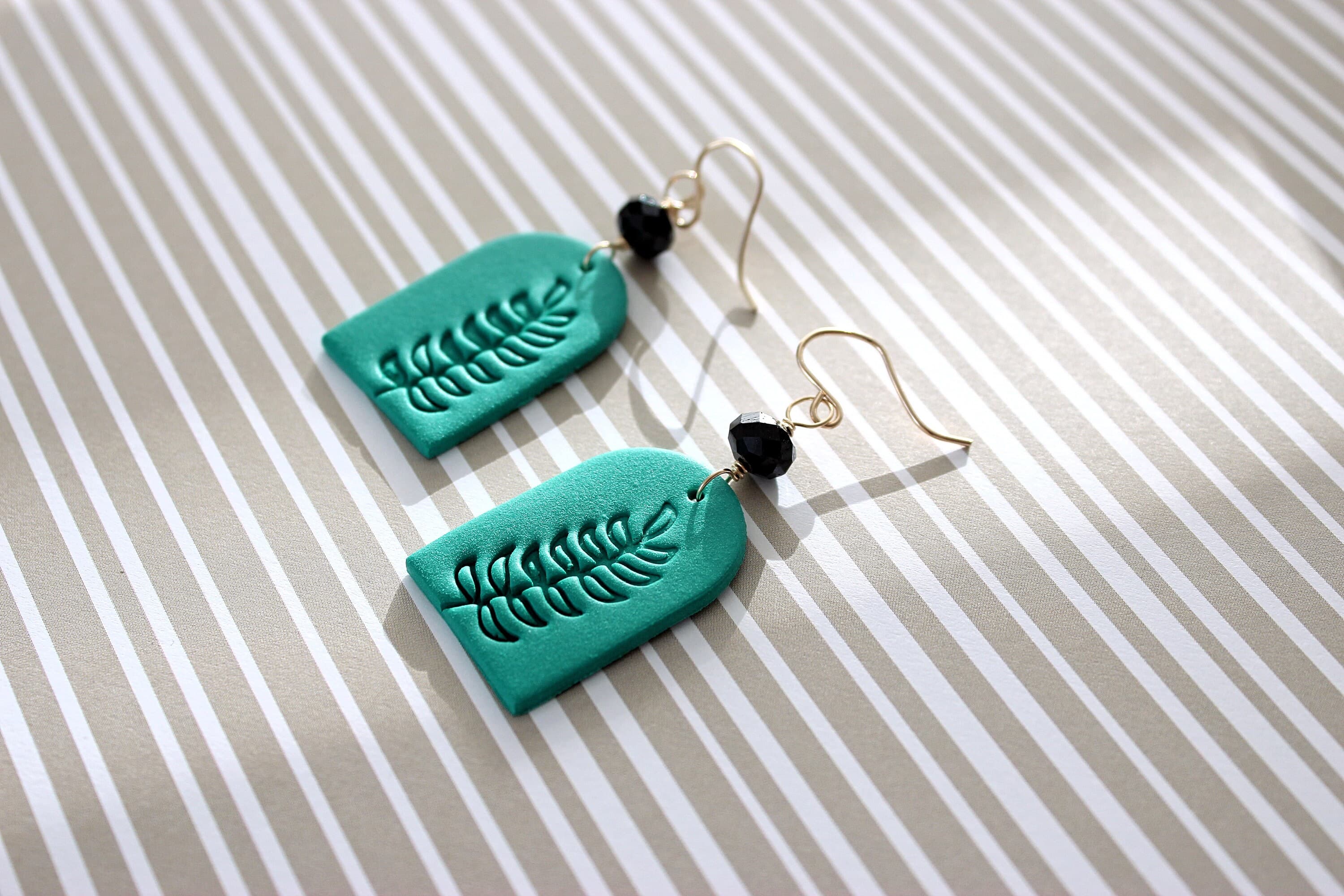 Black Prism Tourmaline & Jade Green Polymer Clay 14k Gold-Filled Earrings - image 5