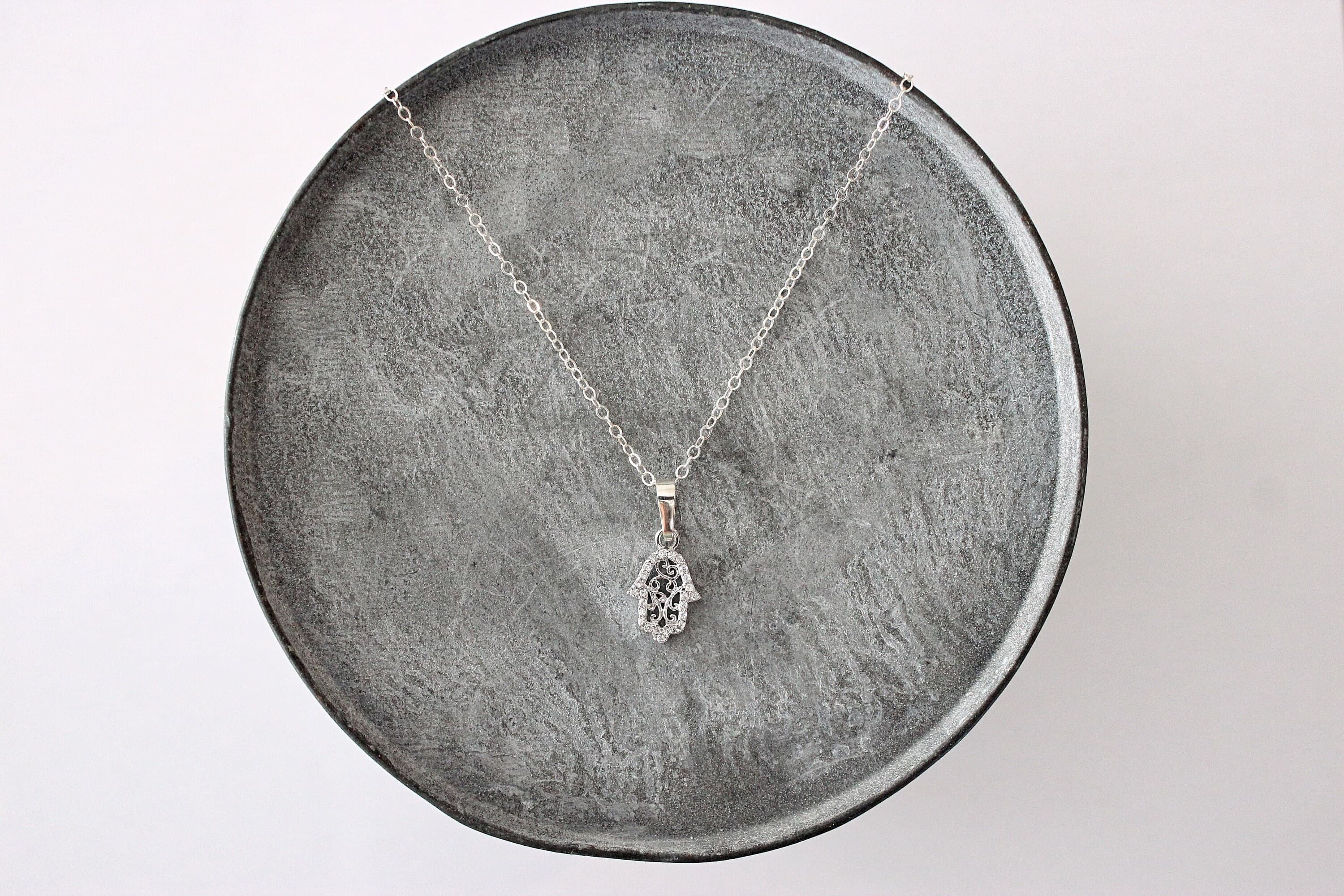 Filigree Hamsa (Hand of Fatima) 16" Sterling Silver Necklace