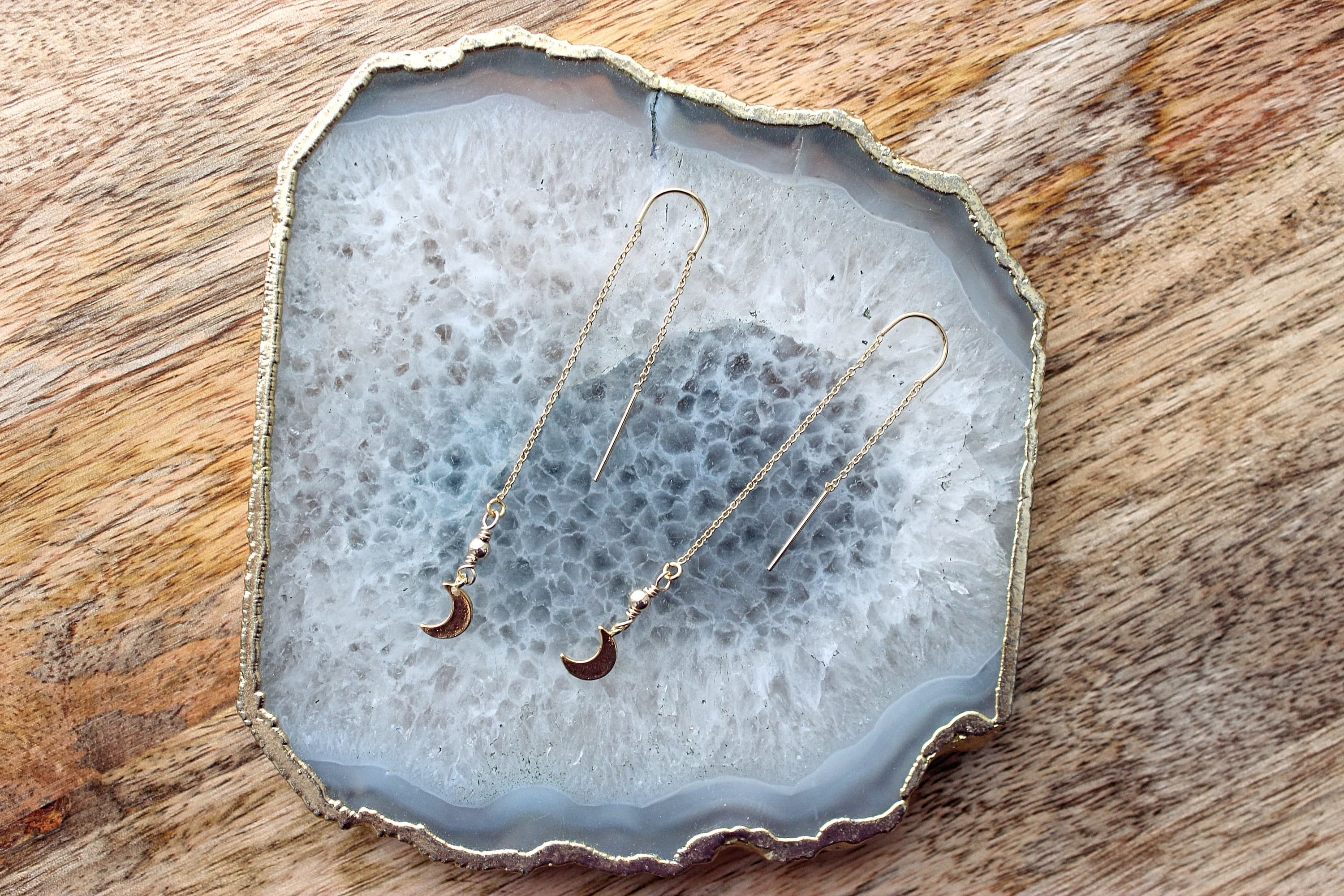 Golden Crescent Moon 14k Gold-Filled Threader Earrings - image 3