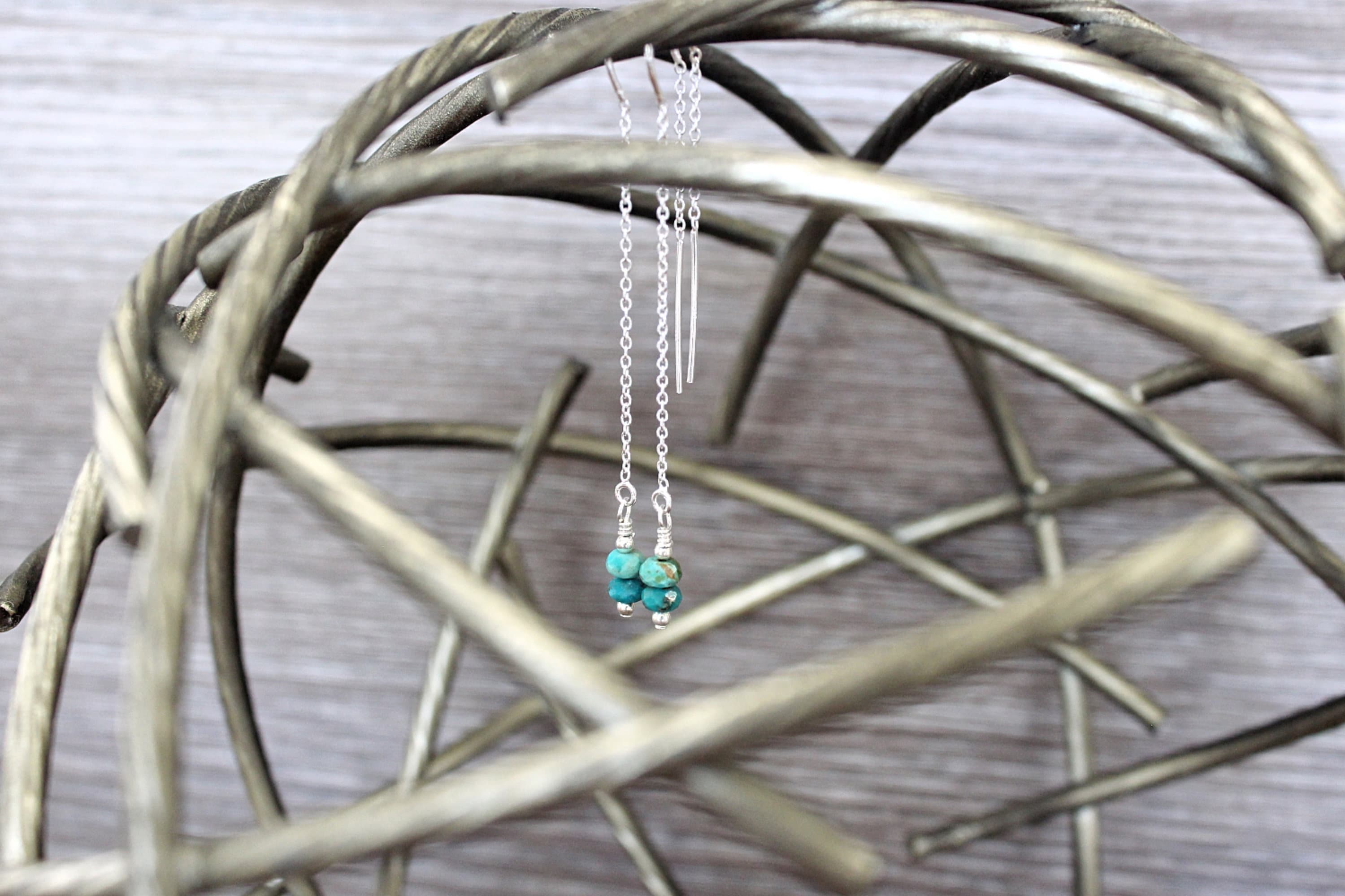 Turquoise Faceted Rondelle Sterling Silver Threader Earrings