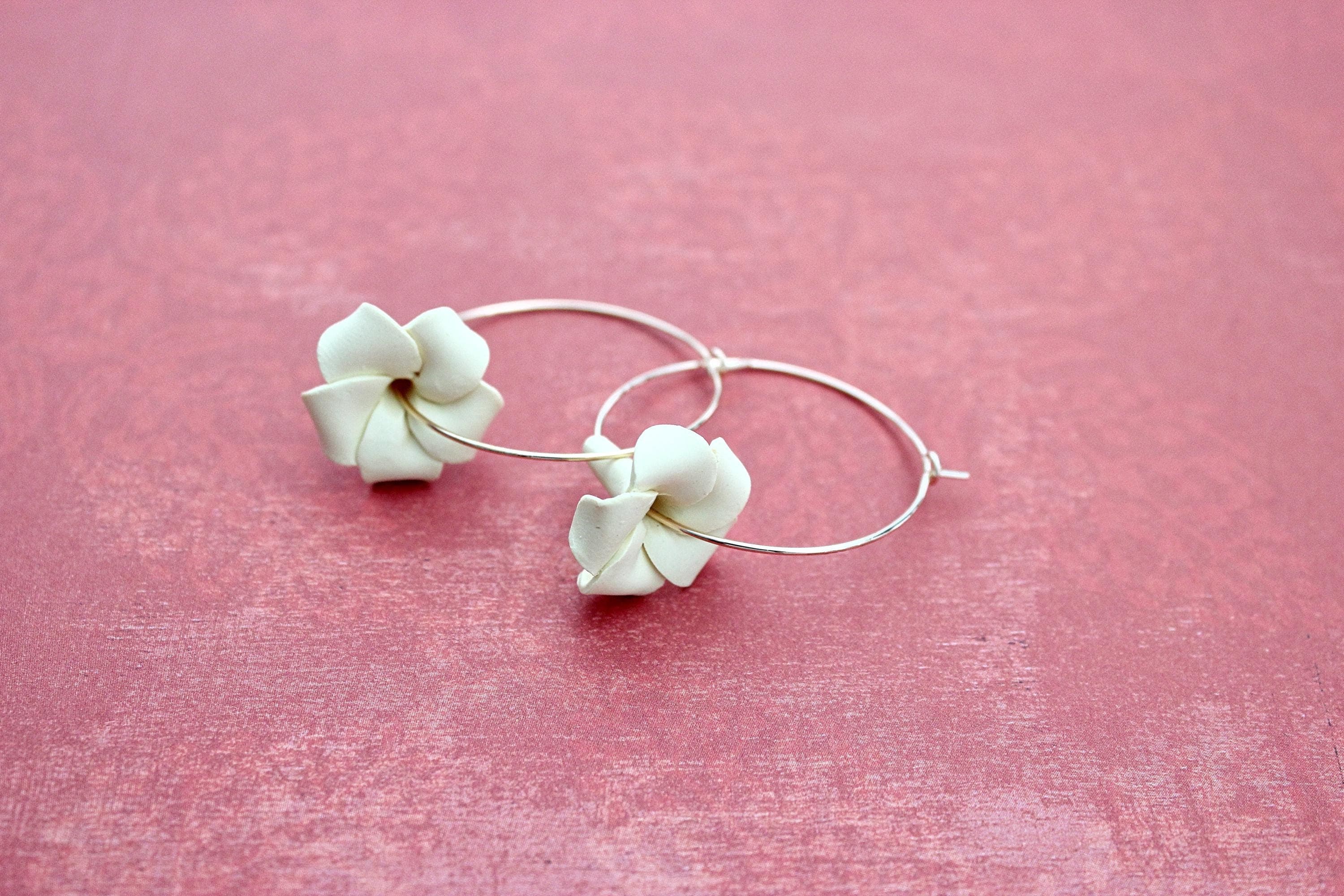 Puakenikeni (Perfume Flower) Yellow Polymer Clay 14k Gold-Filled Hoop Earrings