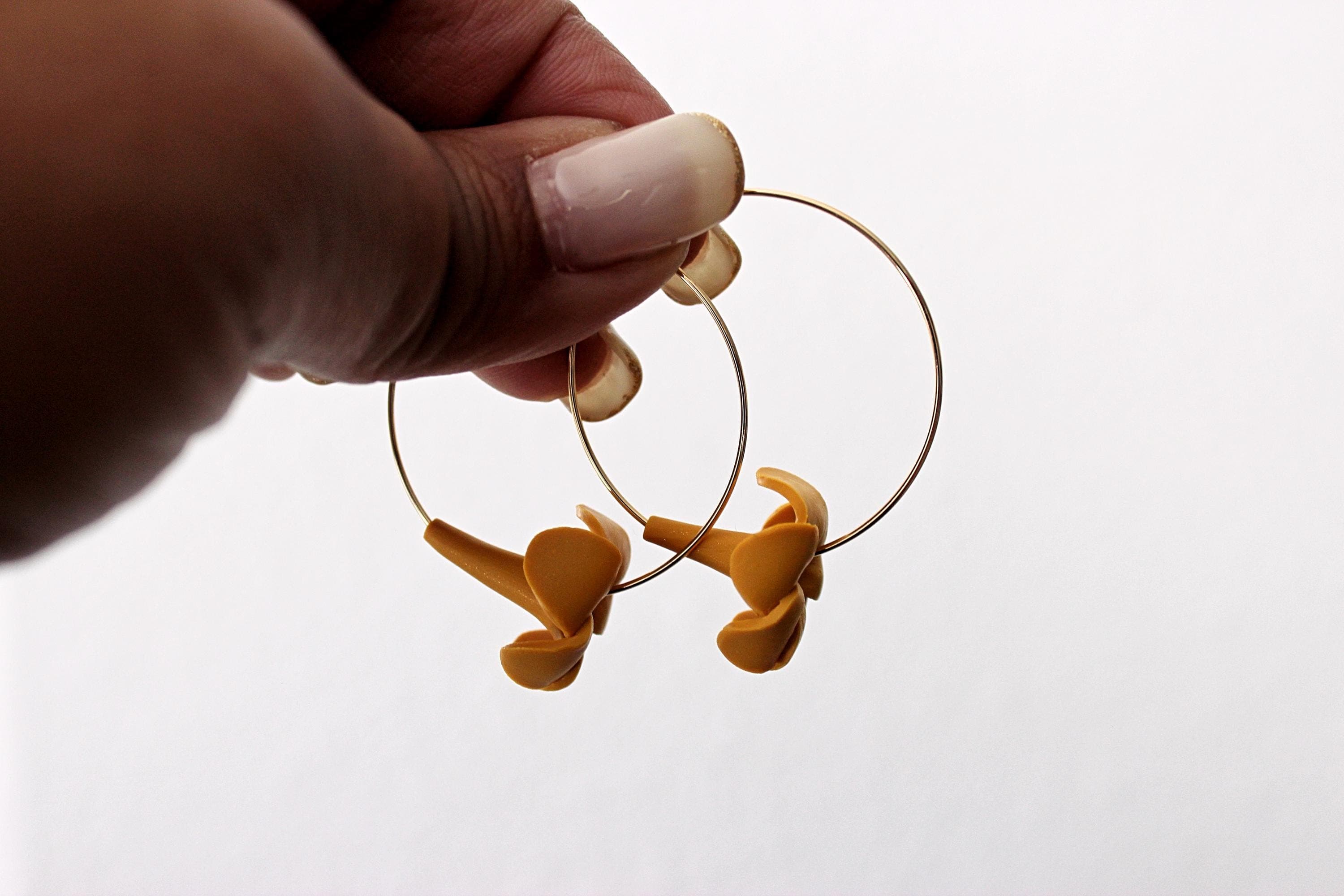 Puakenikeni (Perfume Flower) Orange Polymer Clay 14k Gold-Filled Hoop Earrings - image 4