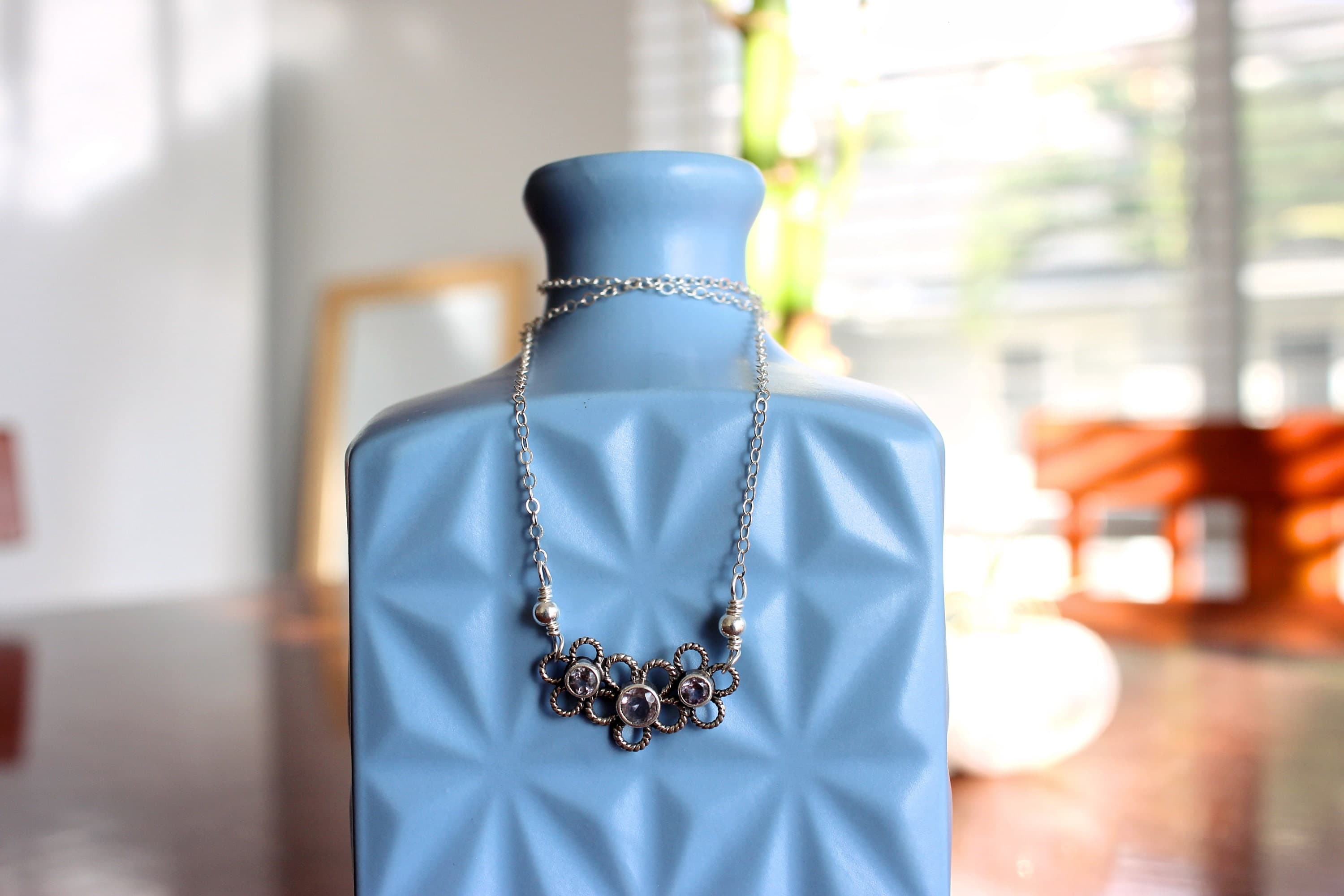 Child-Size Three-Flower 15" Sterling Silver Necklace