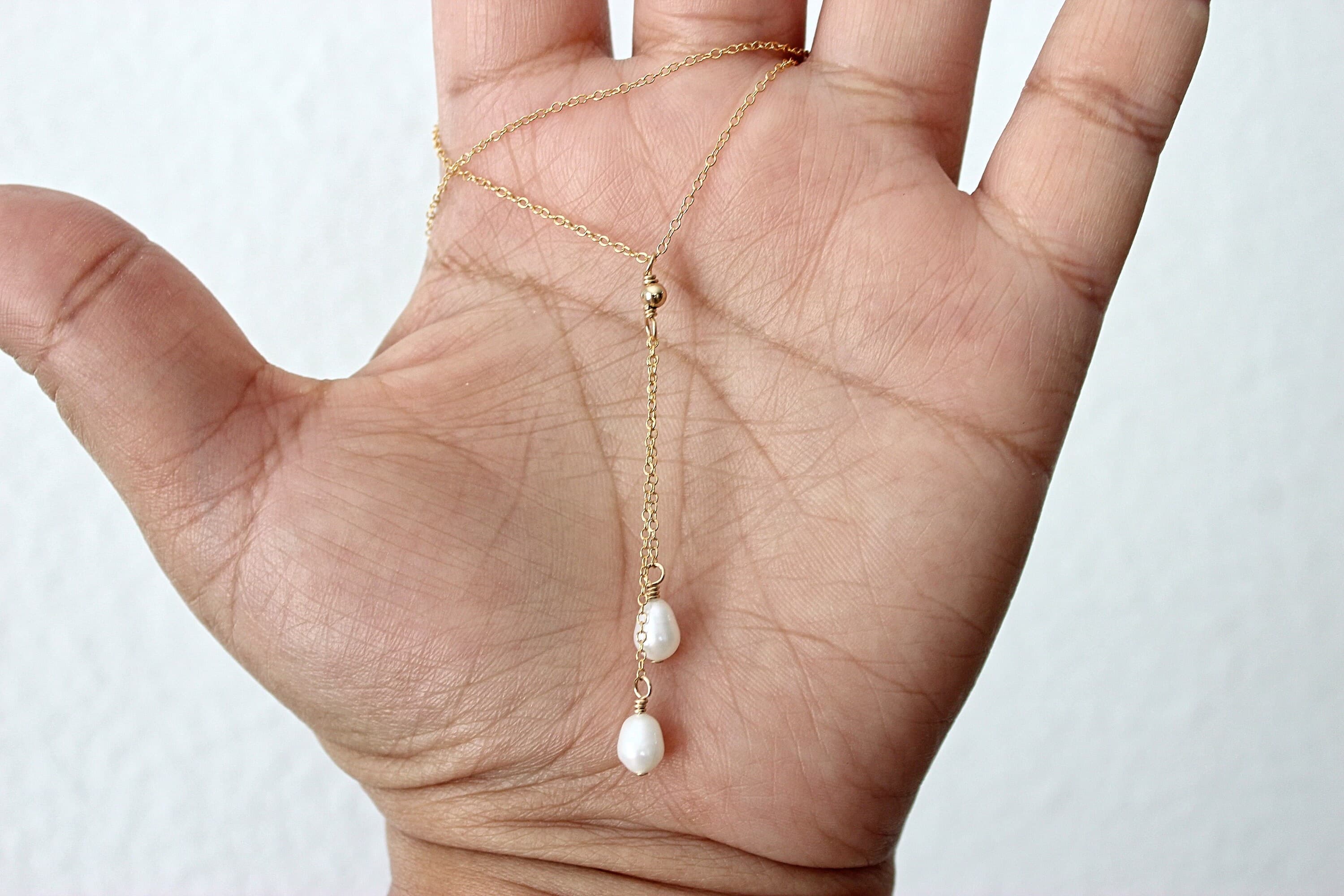 White Freshwater Rice Pearl 14" Gold-Filled Choker with 3" Extension Chain