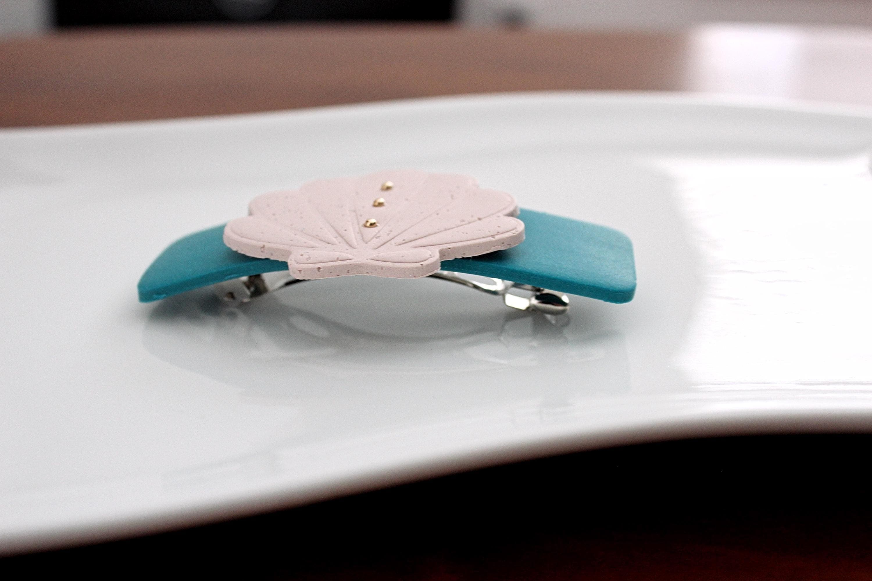 Seashell Polymer Clay French Hair Barrette - image 5
