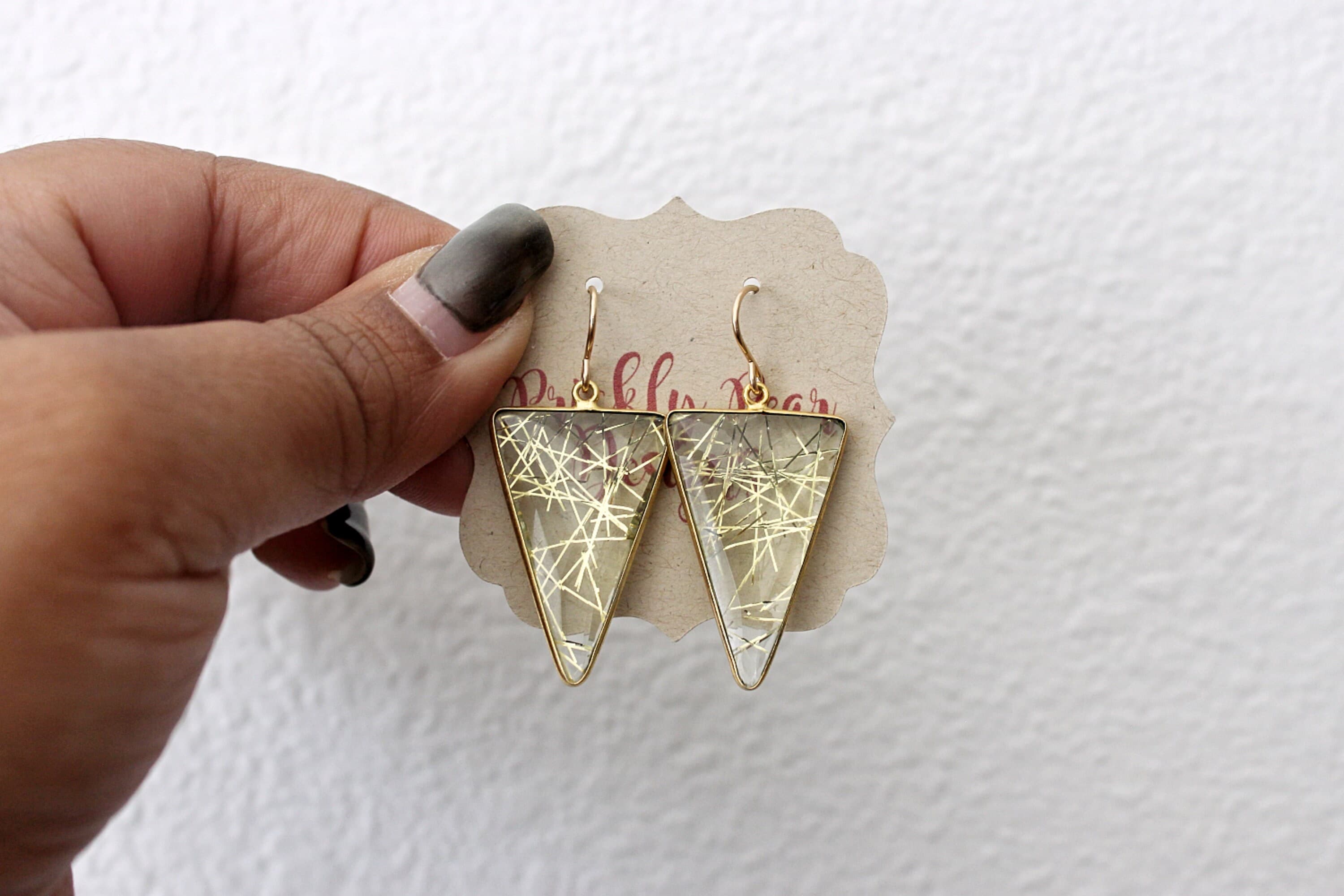 Bezeled Golden Rutile Dagger 14k Gold-Filled Dangle Earrings - image 3