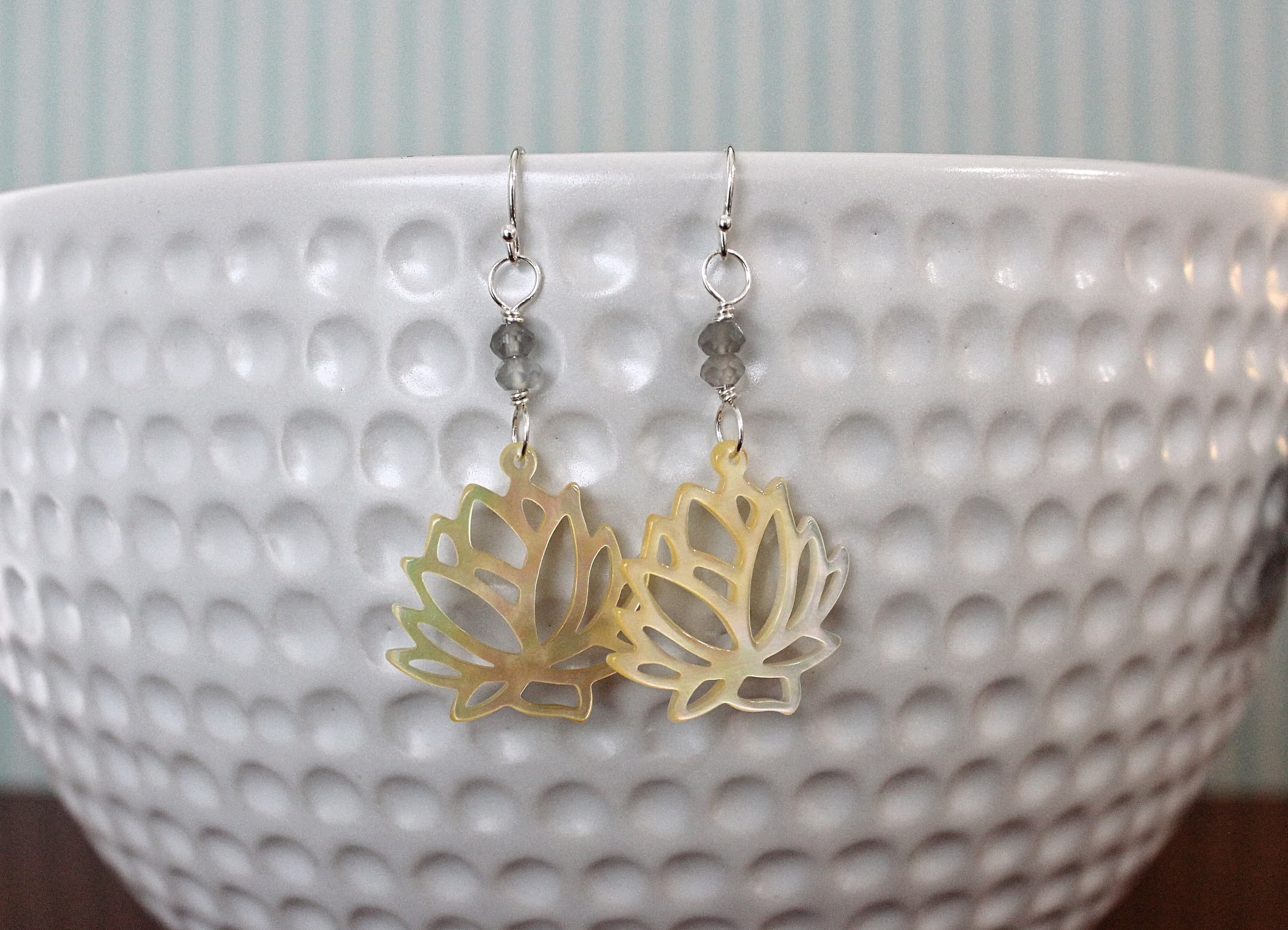 Lotus Mother-of-Pearl & Moonstone Sterling Silver Earrings - image 4